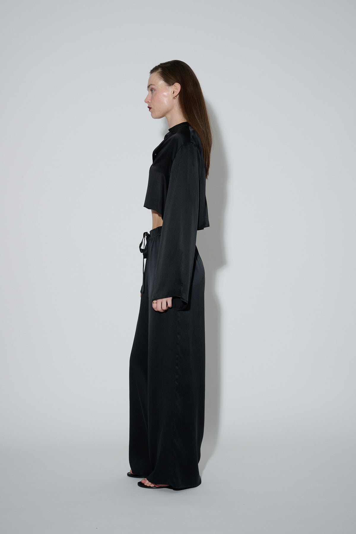 Drawstring Silk Pants Black