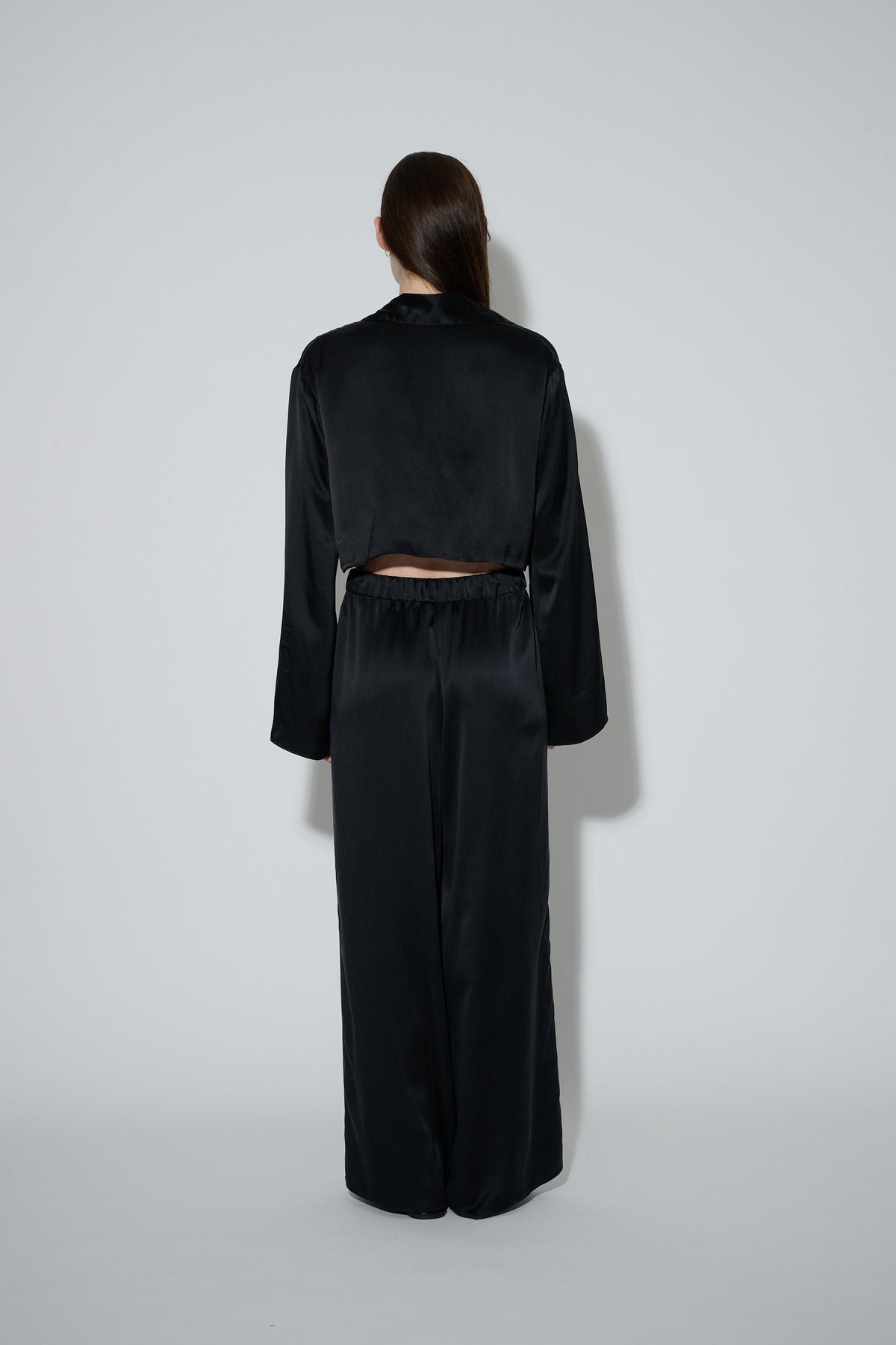 Drawstring Silk Pants Black