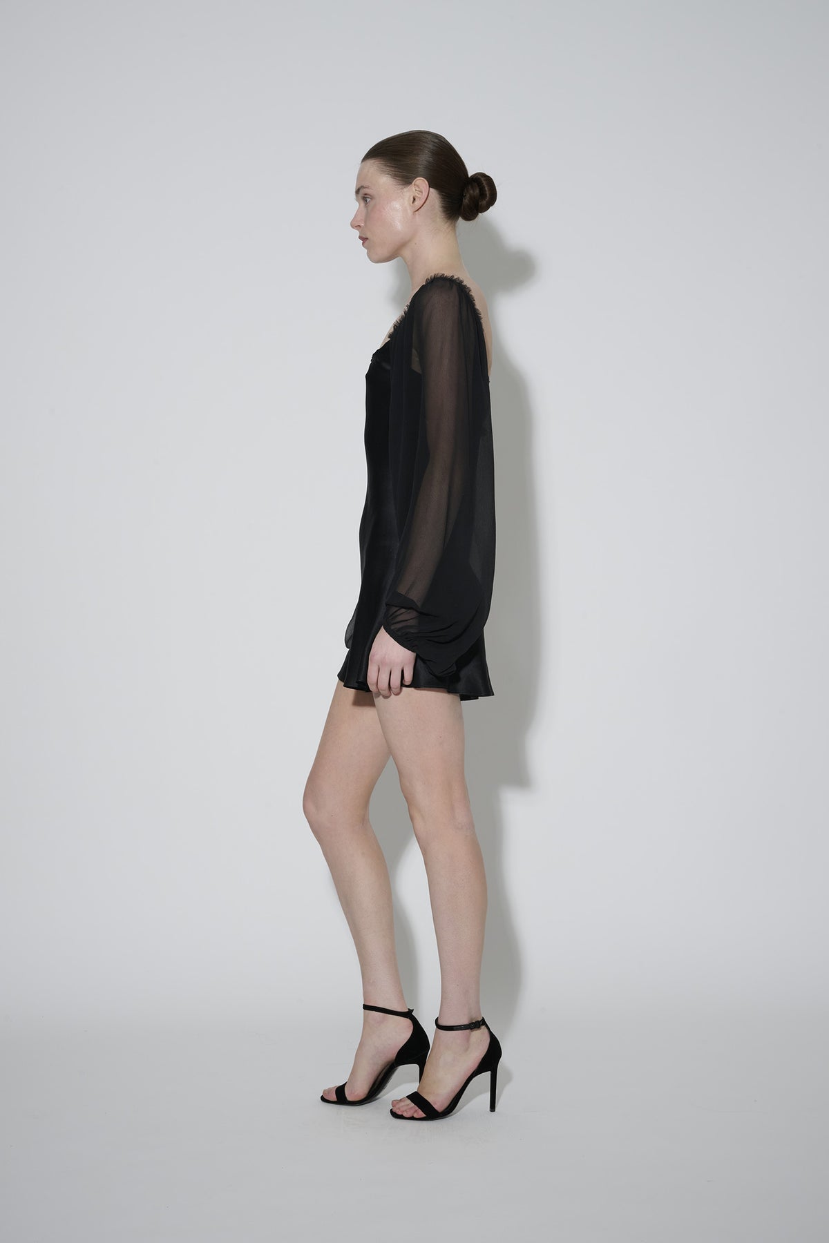 Chiffon Sleeve Dress Short Black