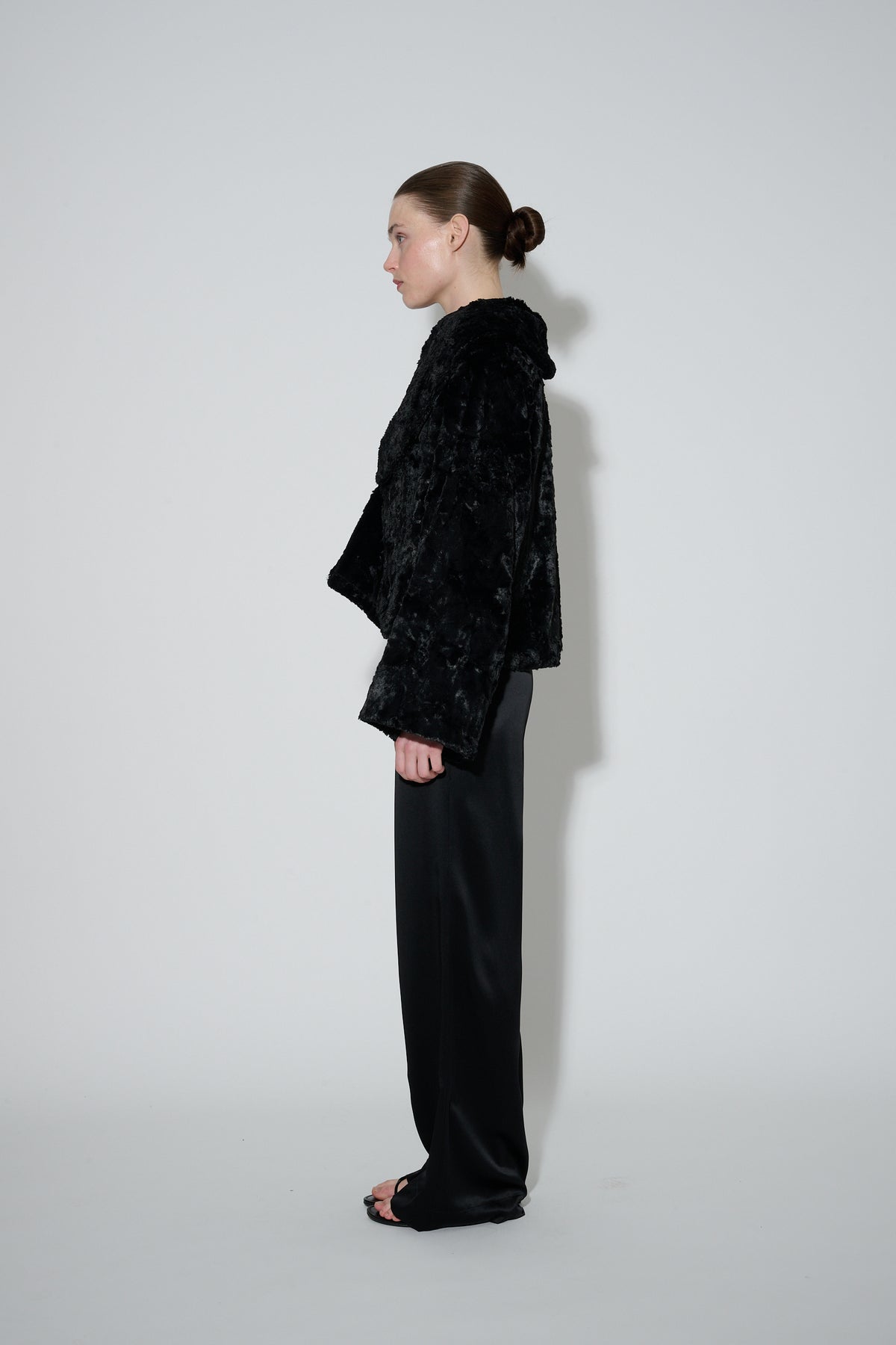 Faux Fur and Silk Bed Jacket Black