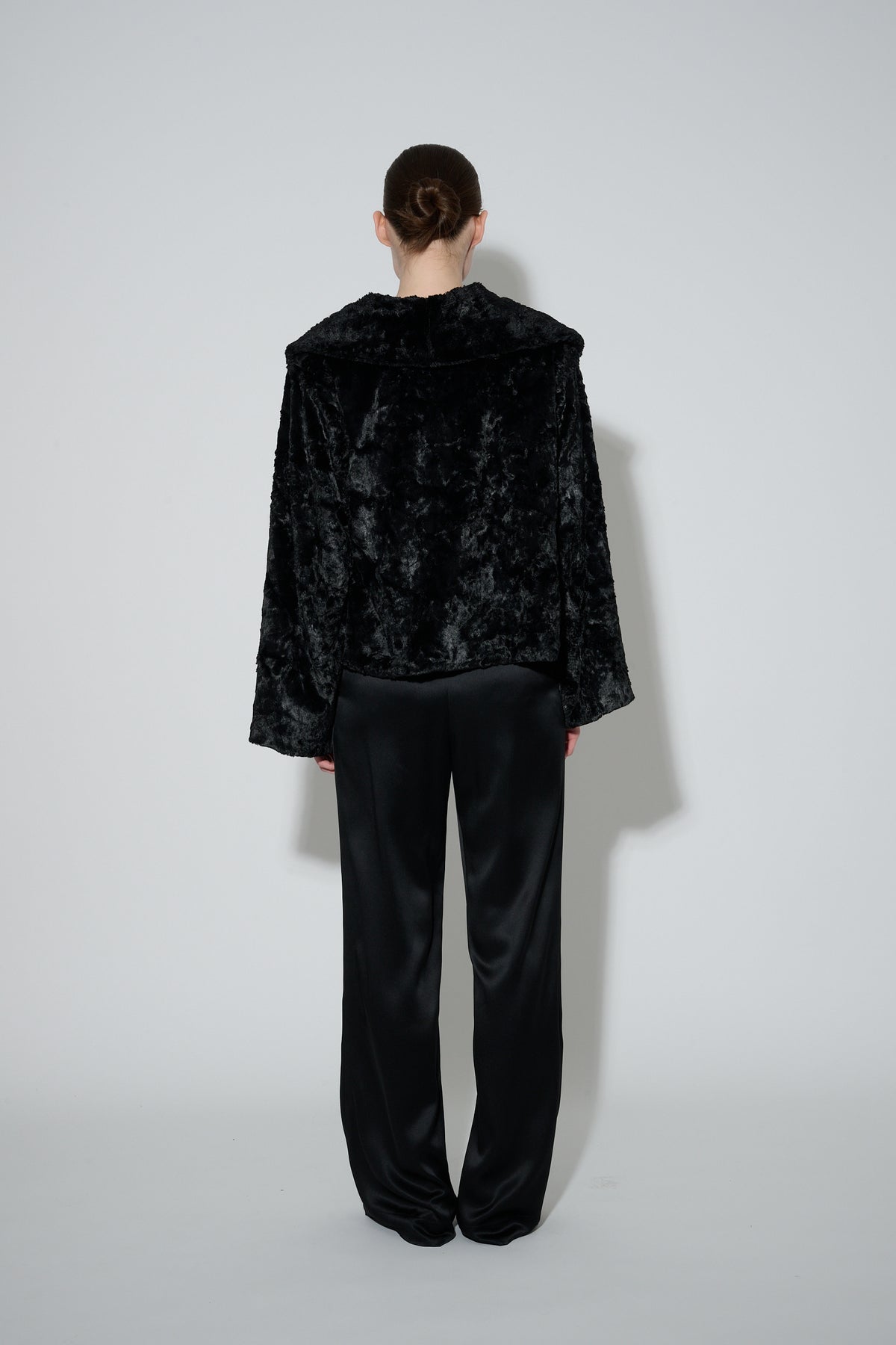 Faux Fur and Silk Bed Jacket Black