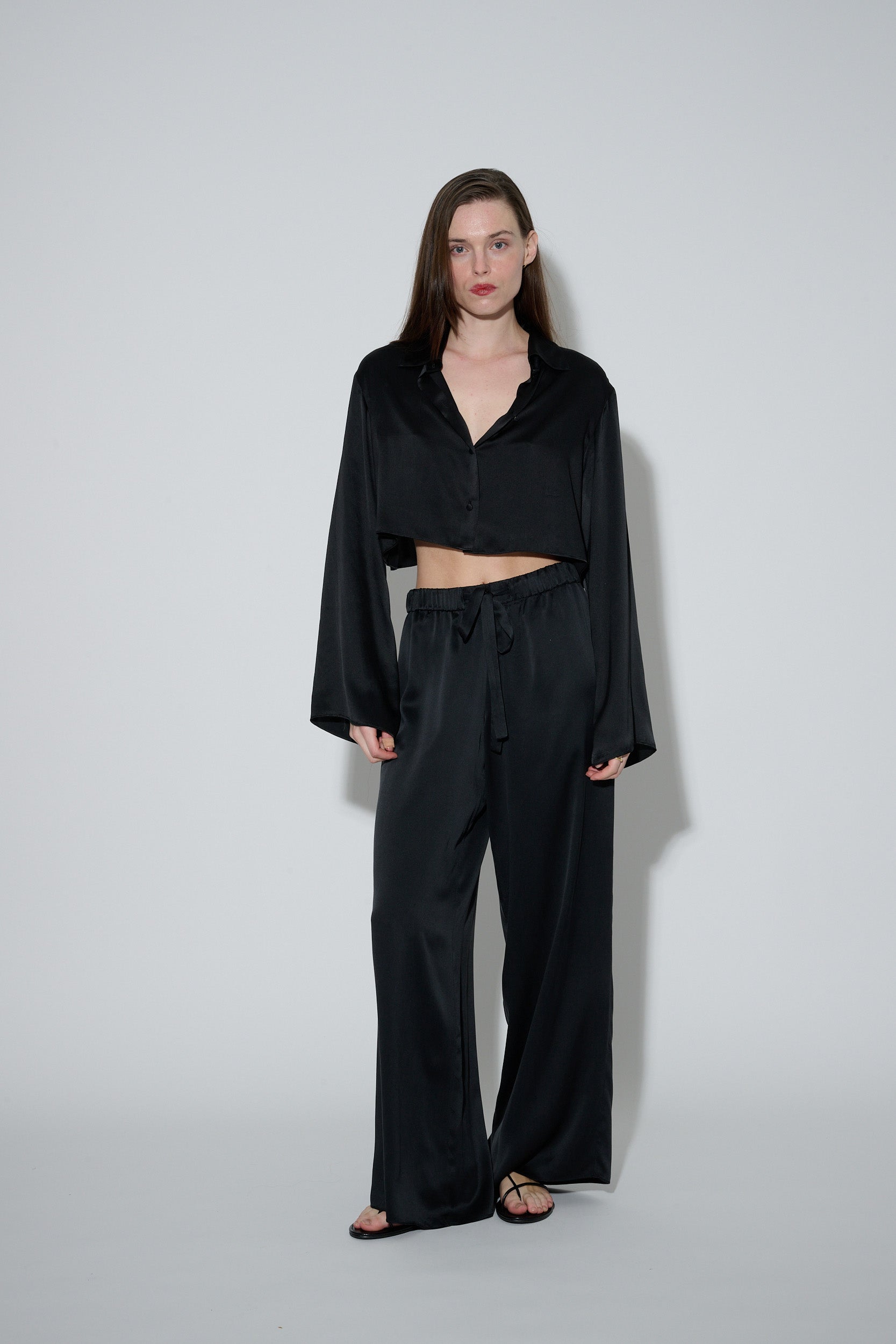 Drawstring Silk Pants Black