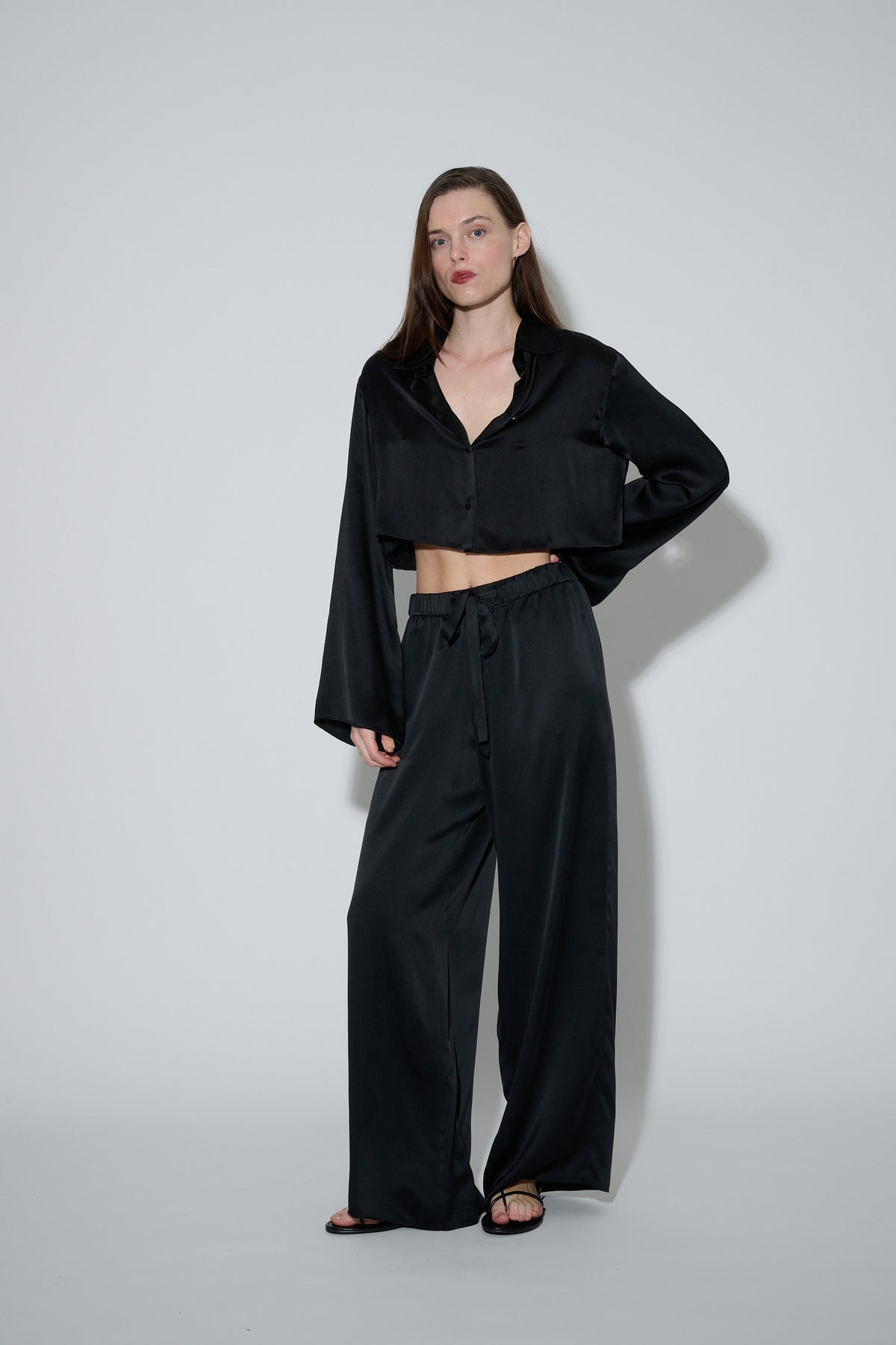 Drawstring Silk Pants Black