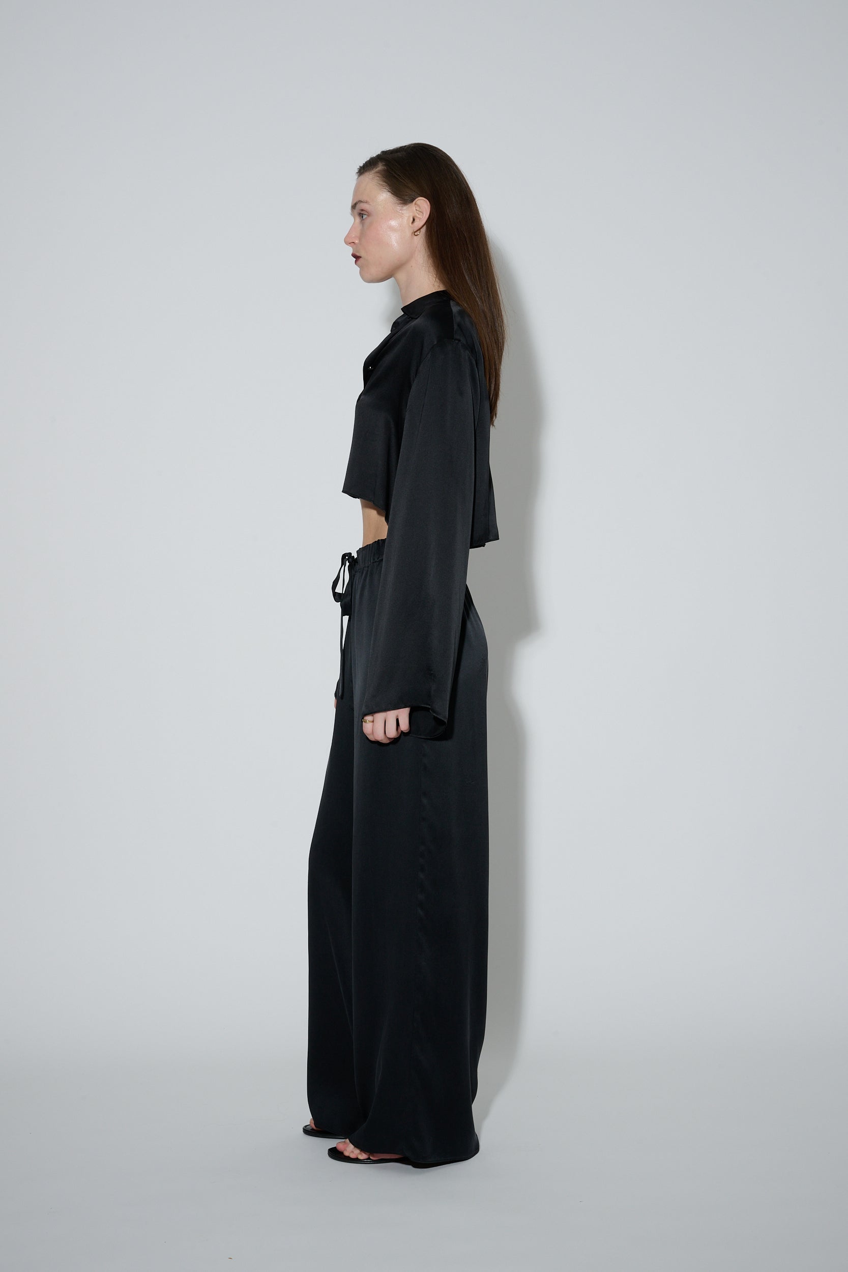 Drawstring Silk Pants Black