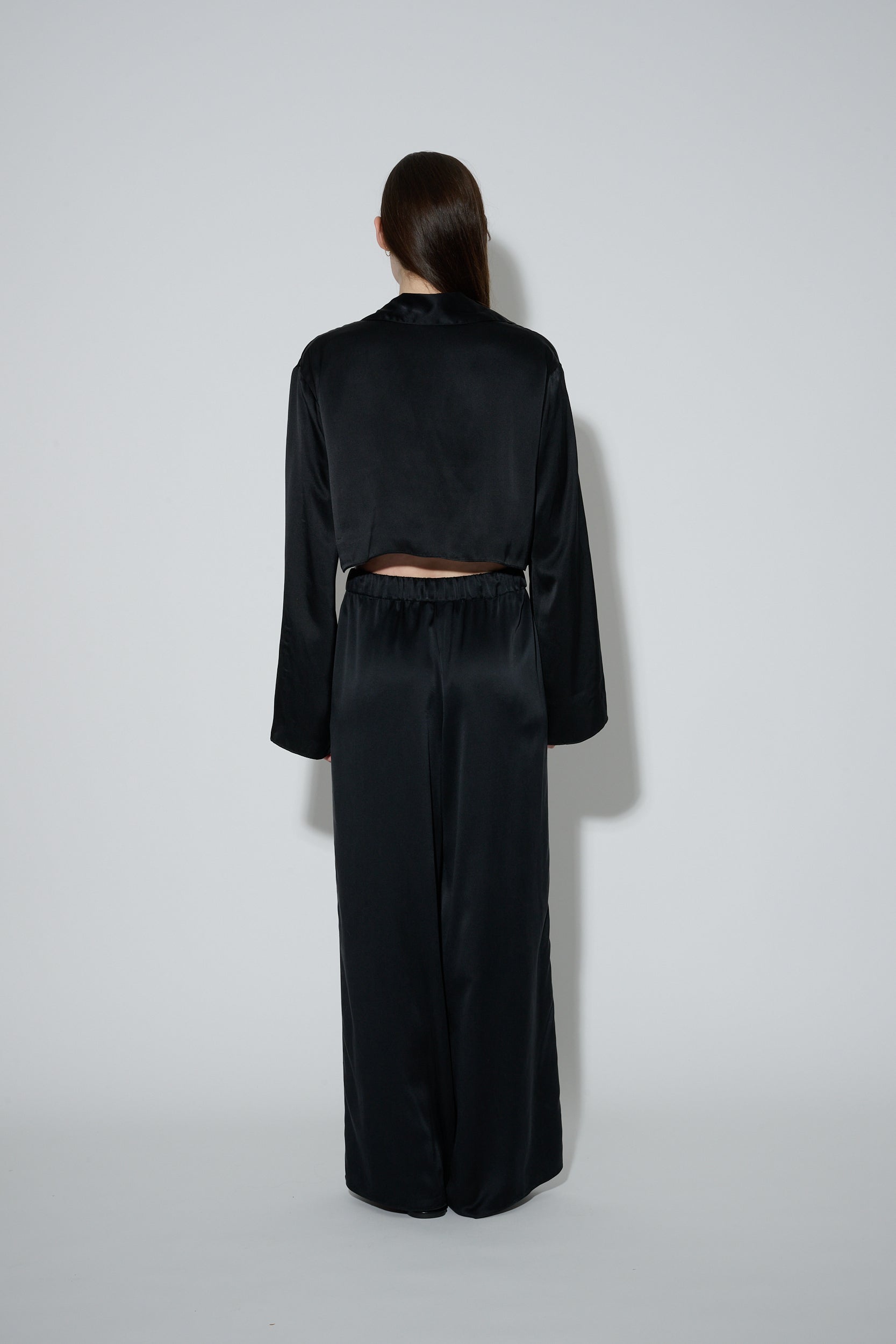 Drawstring Silk Pants Black