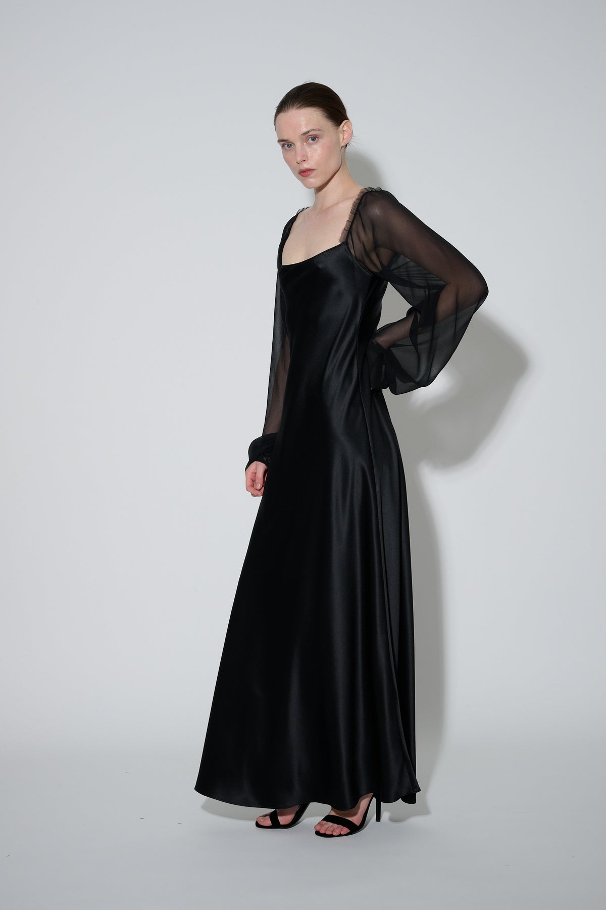 Chiffon Sleeve Dress Long Black