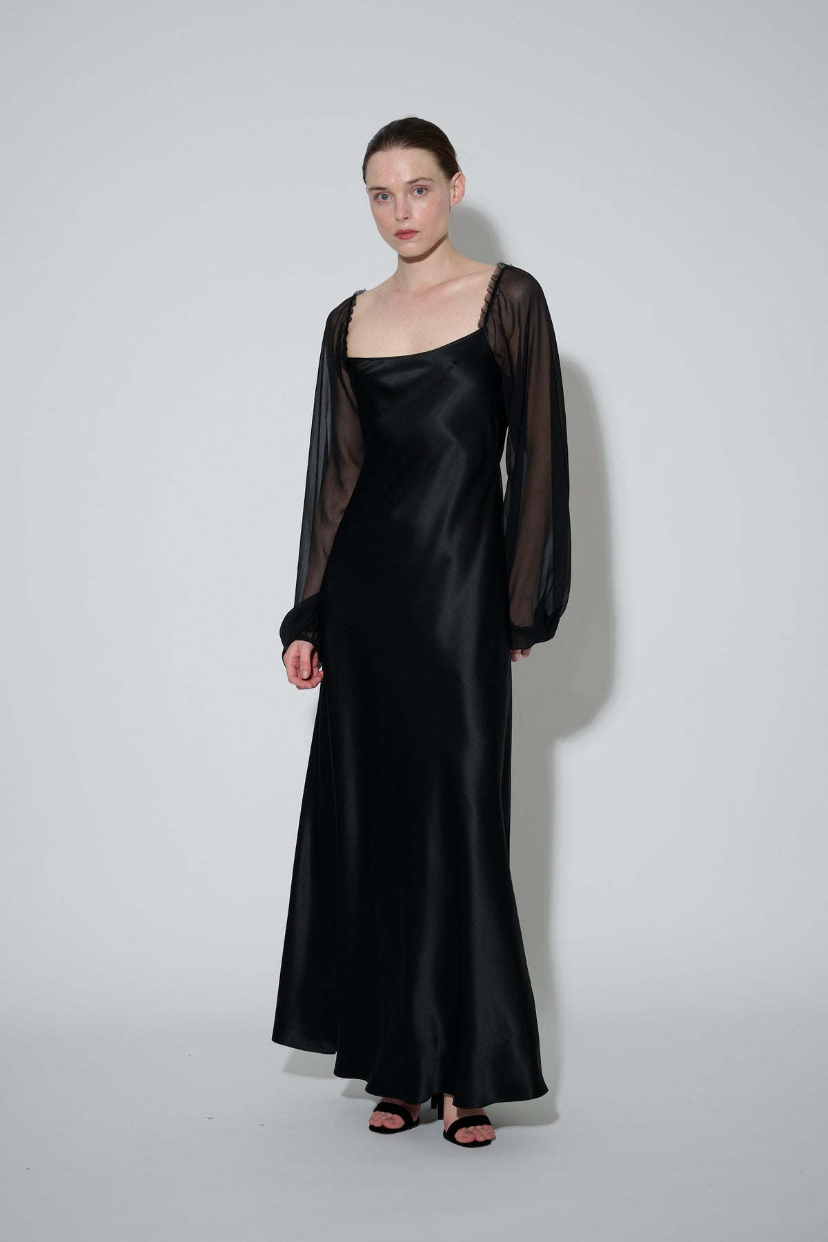 Chiffon Sleeve Dress Long Black