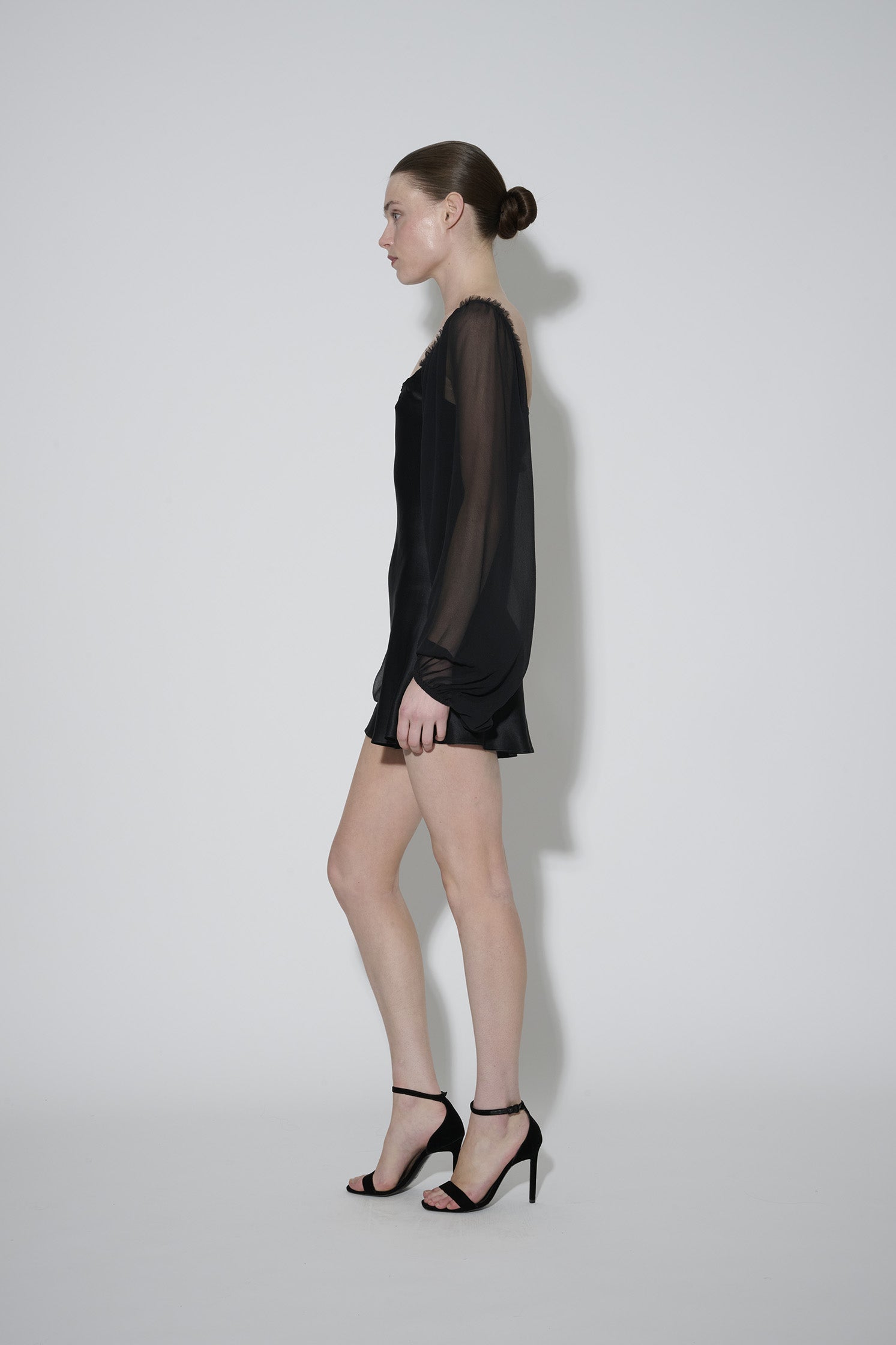 Chiffon Sleeve Dress Short Black