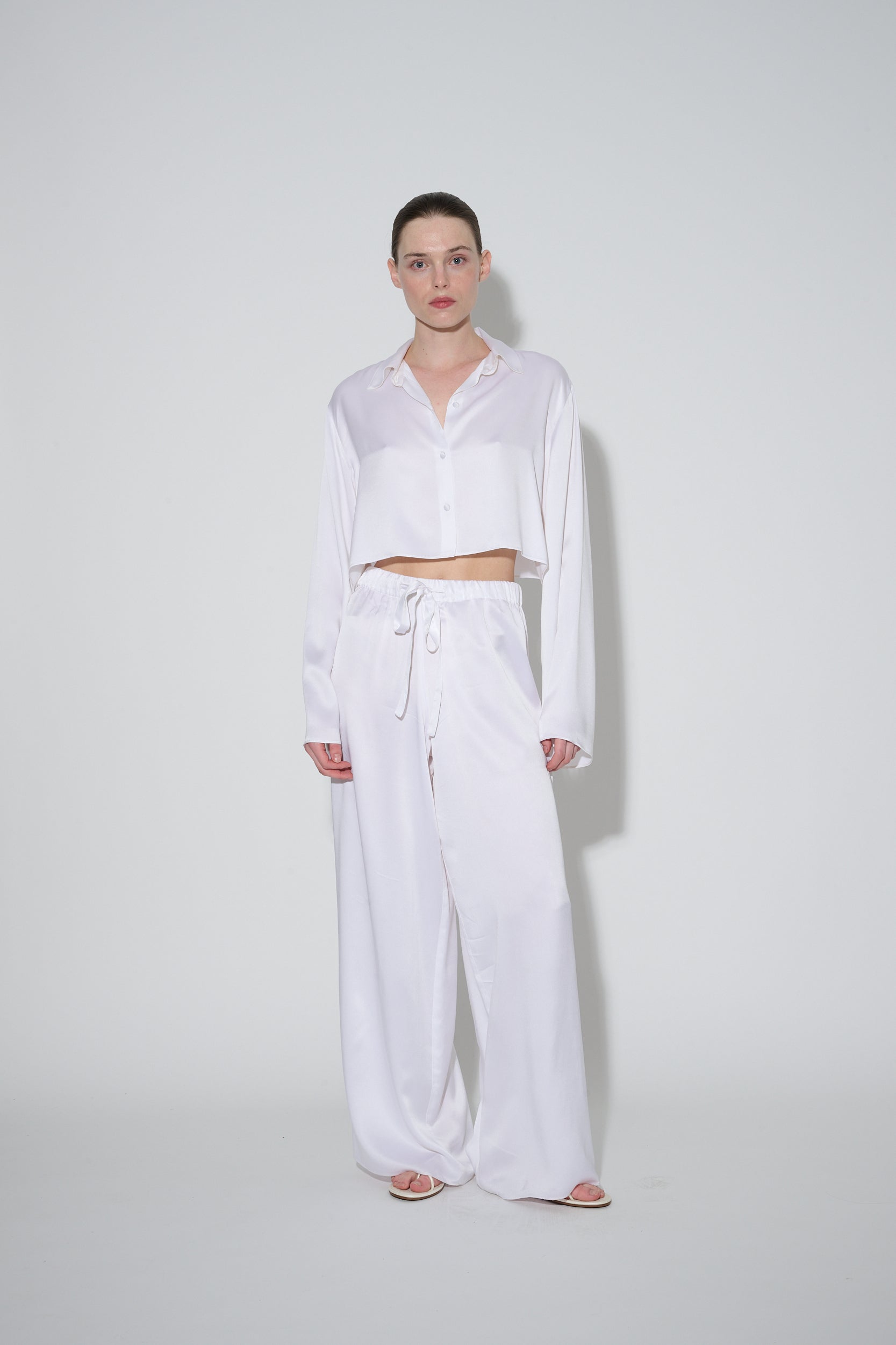 Drawstring Silk Pants White