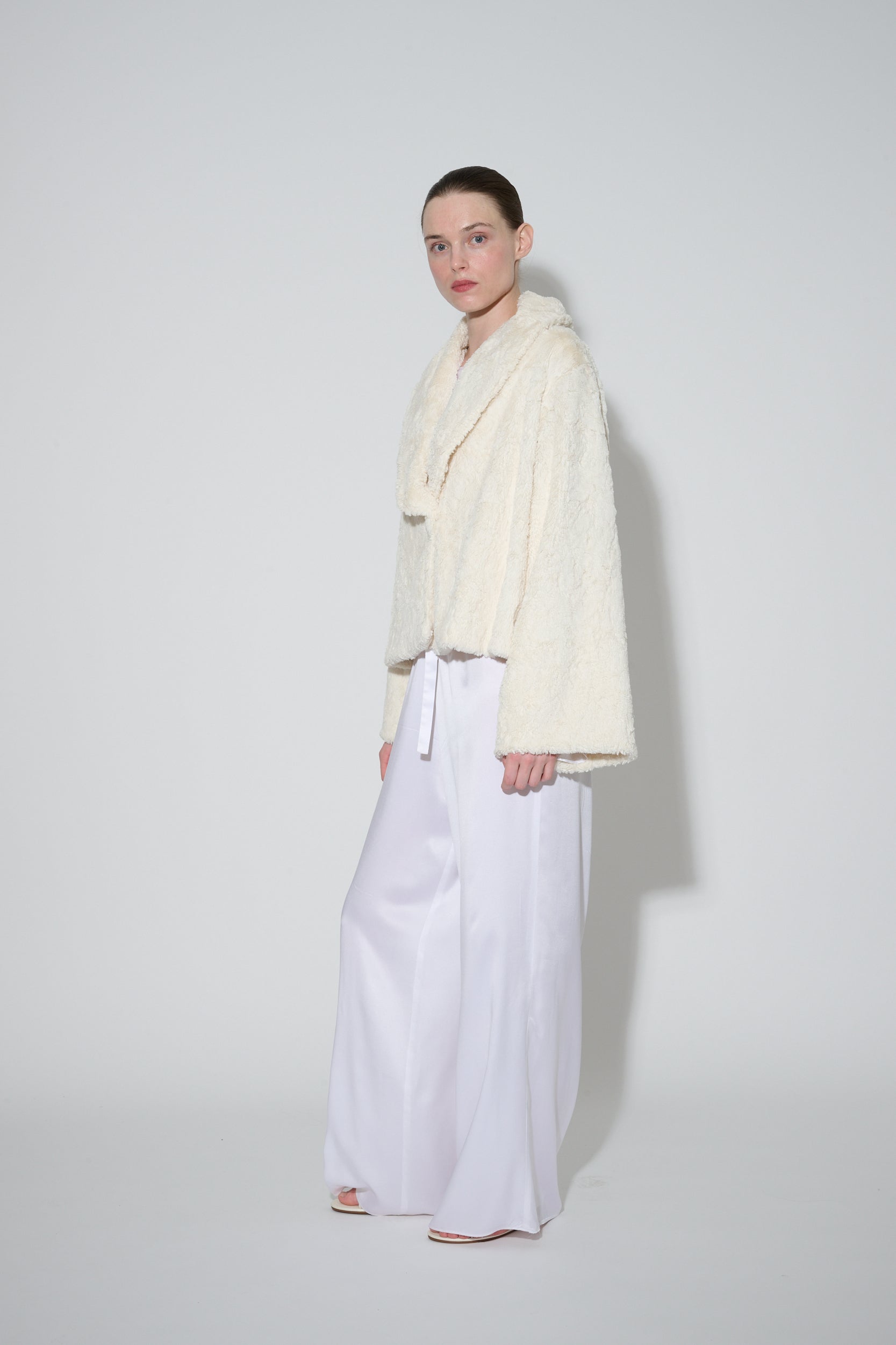 Faux Fur and Silk Bed Jacket Ivory