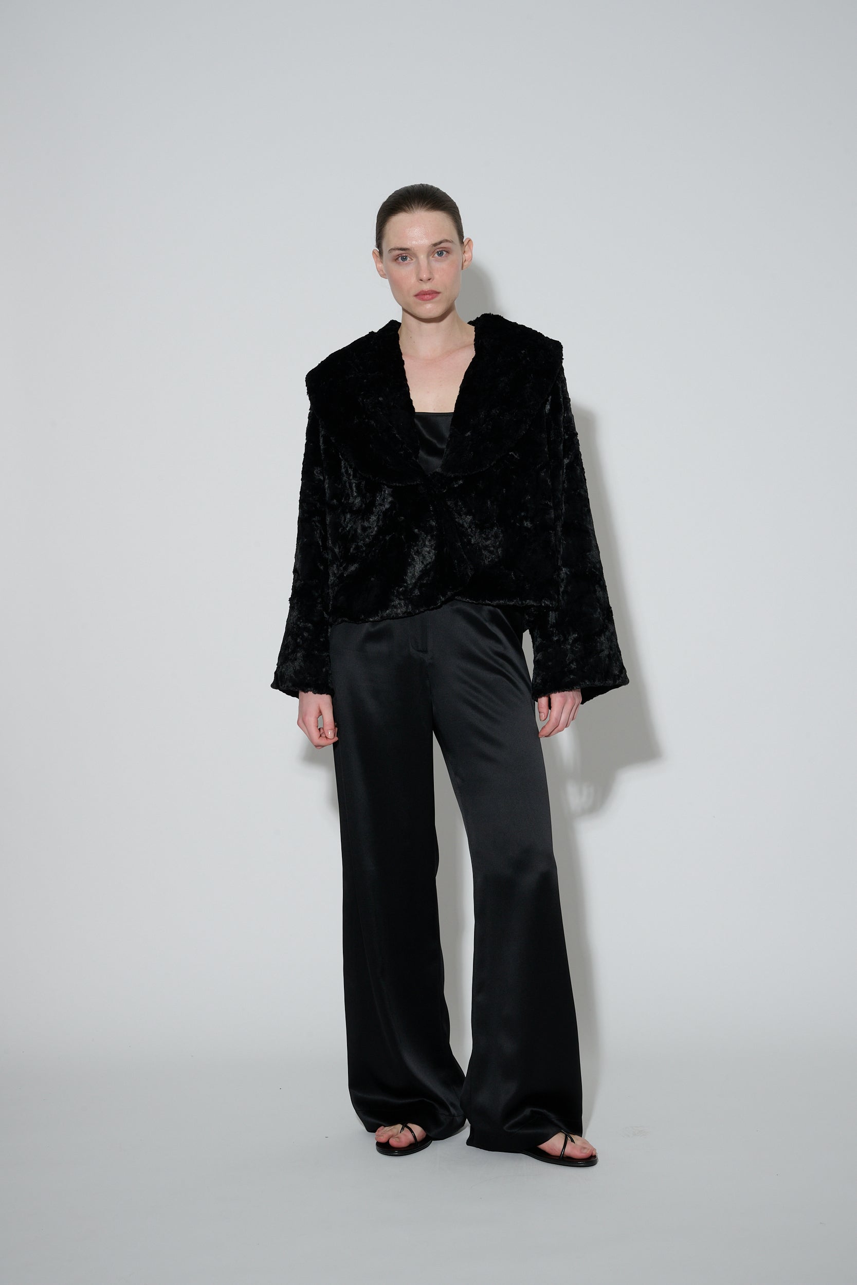 Faux Fur and Silk Bed Jacket Black