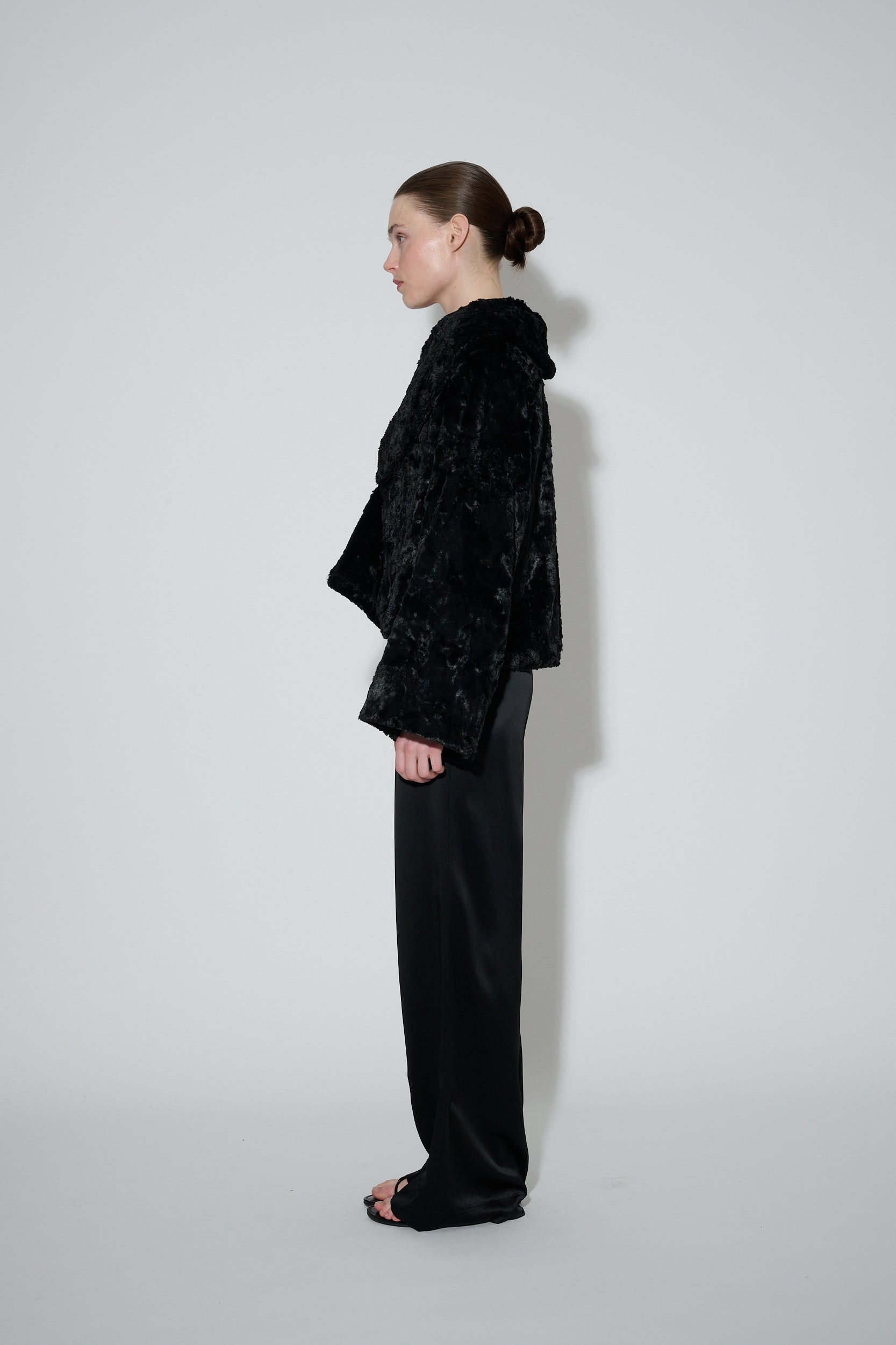Faux Fur and Silk Bed Jacket Black