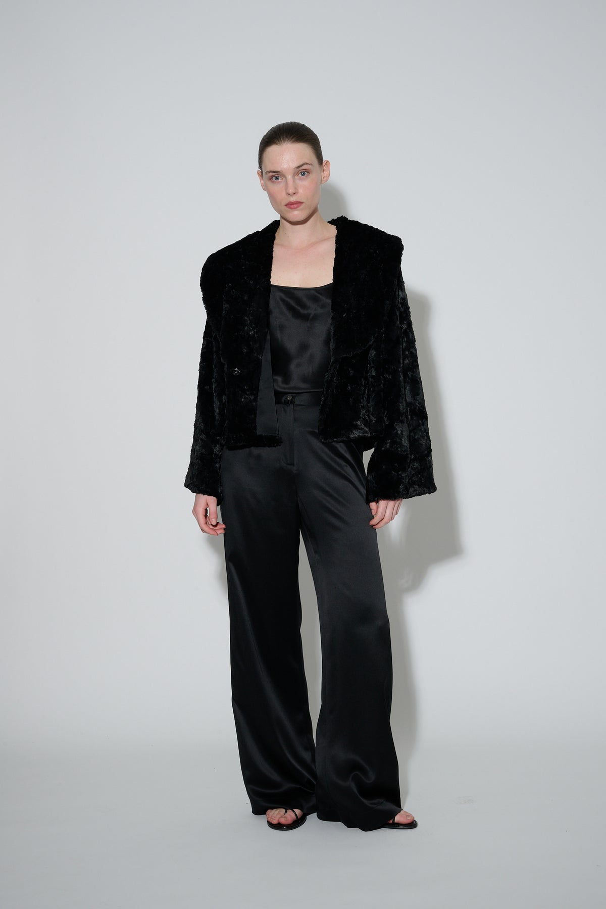 Faux Fur and Silk Bed Jacket Black