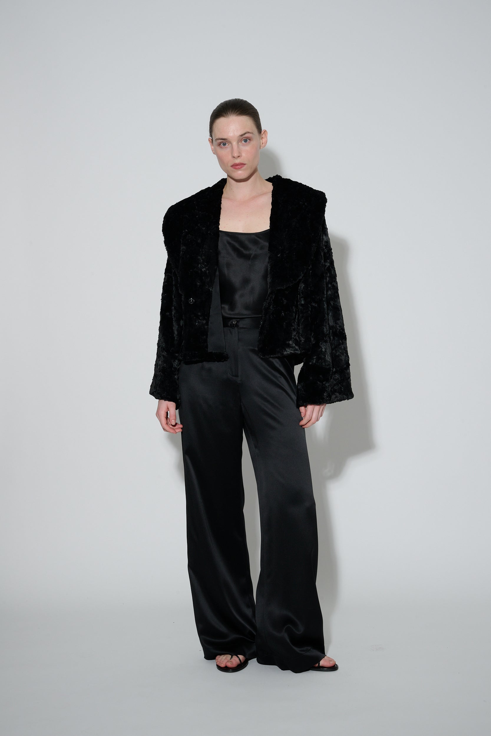 Faux Fur and Silk Bed Jacket Black