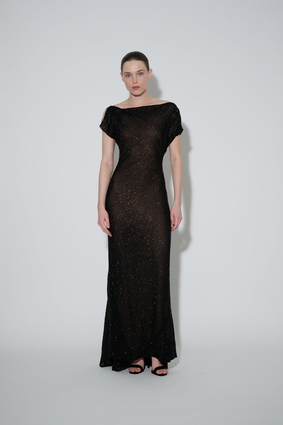 Beaded Cowl Neck Dress