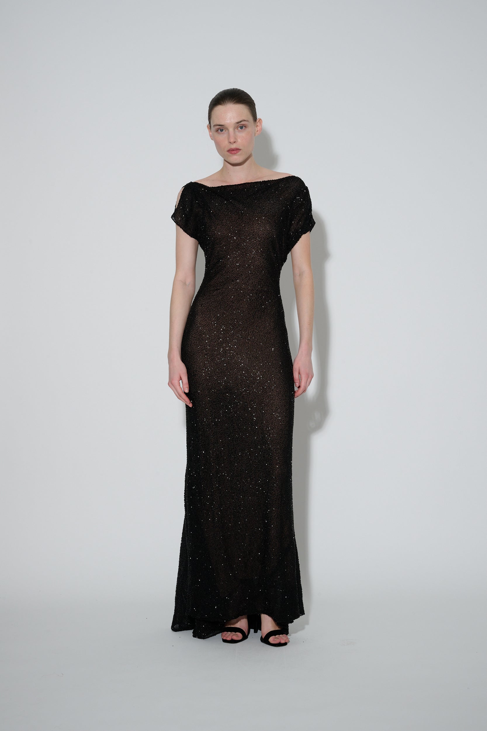 Beaded Cowl Neck Dress