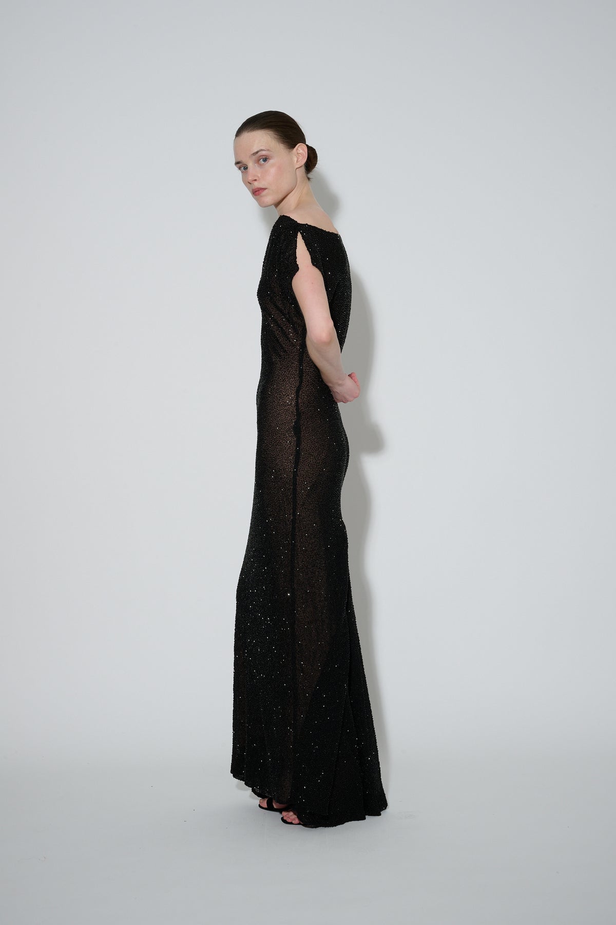 Beaded Cowl Neck Dress