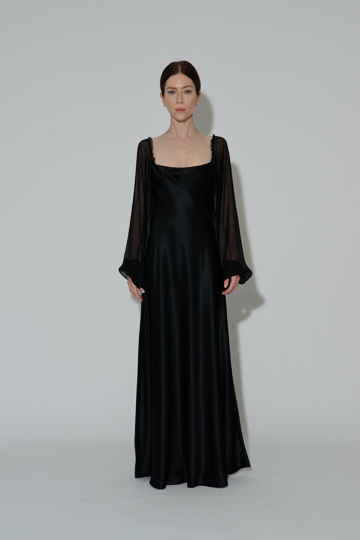 Chiffon Sleeve Dress Long Black