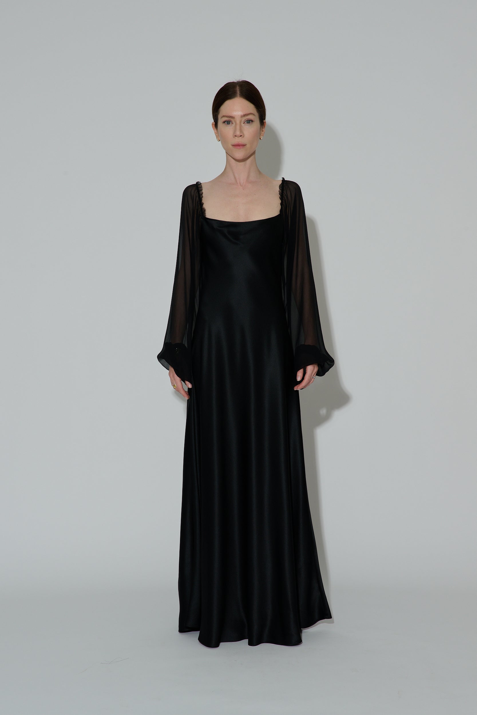 Chiffon Sleeve Dress Long Black