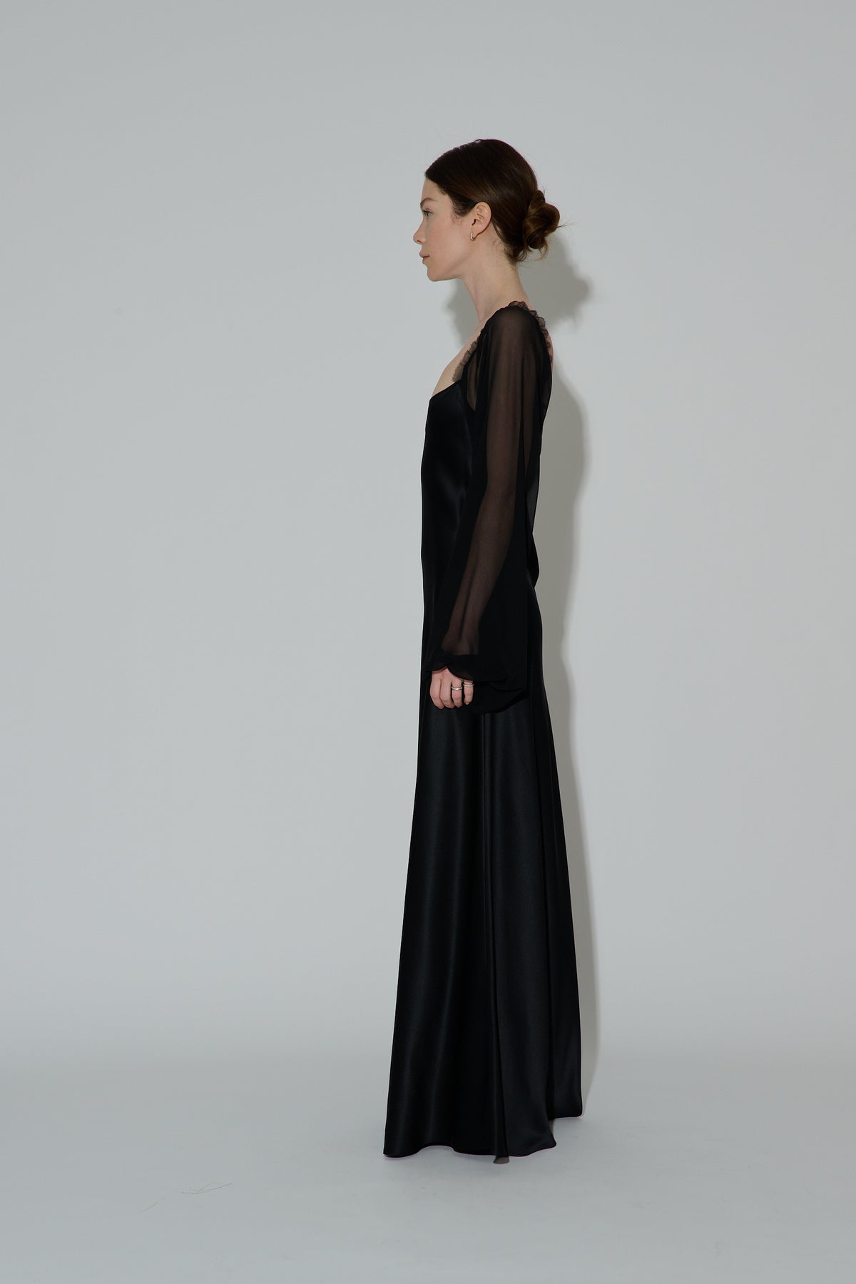 Chiffon Sleeve Dress Long Black