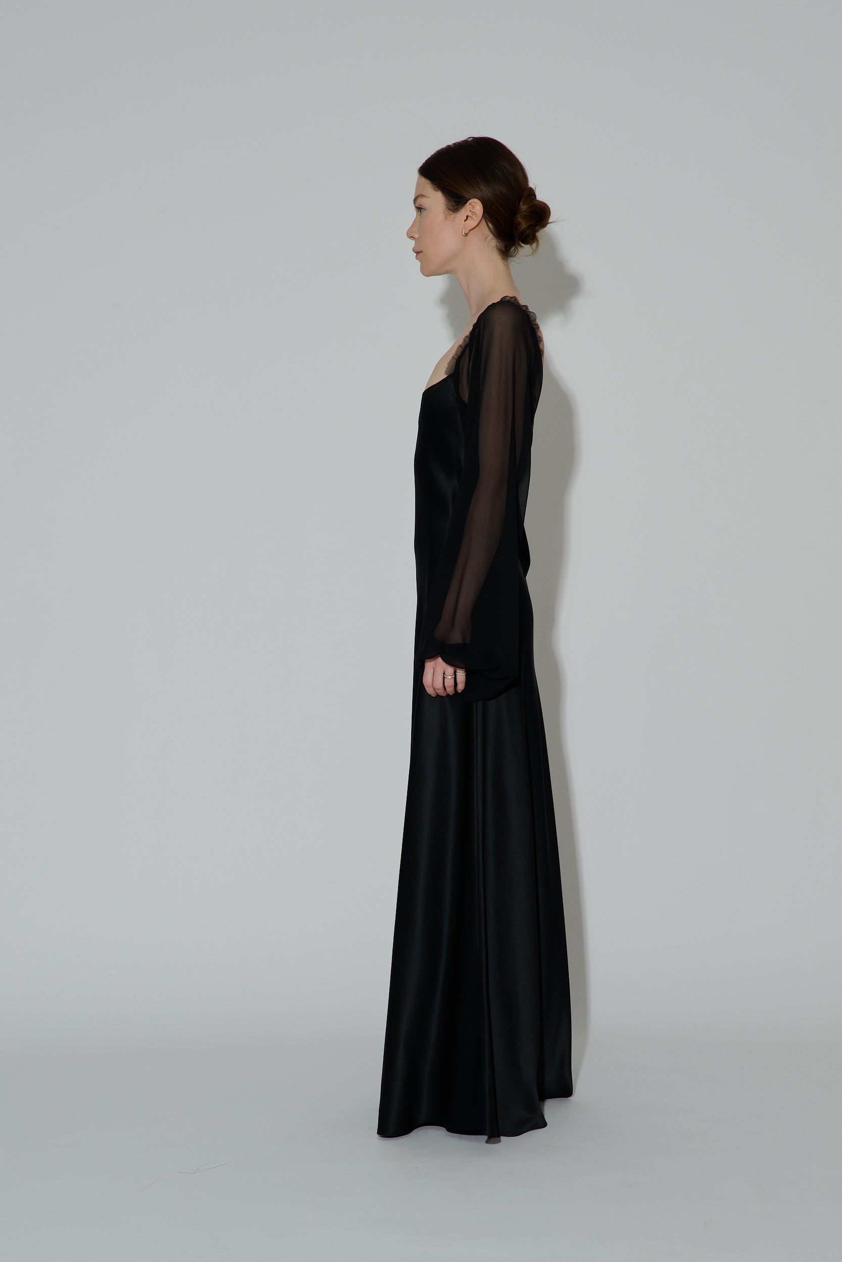 Chiffon Sleeve Dress Long Black