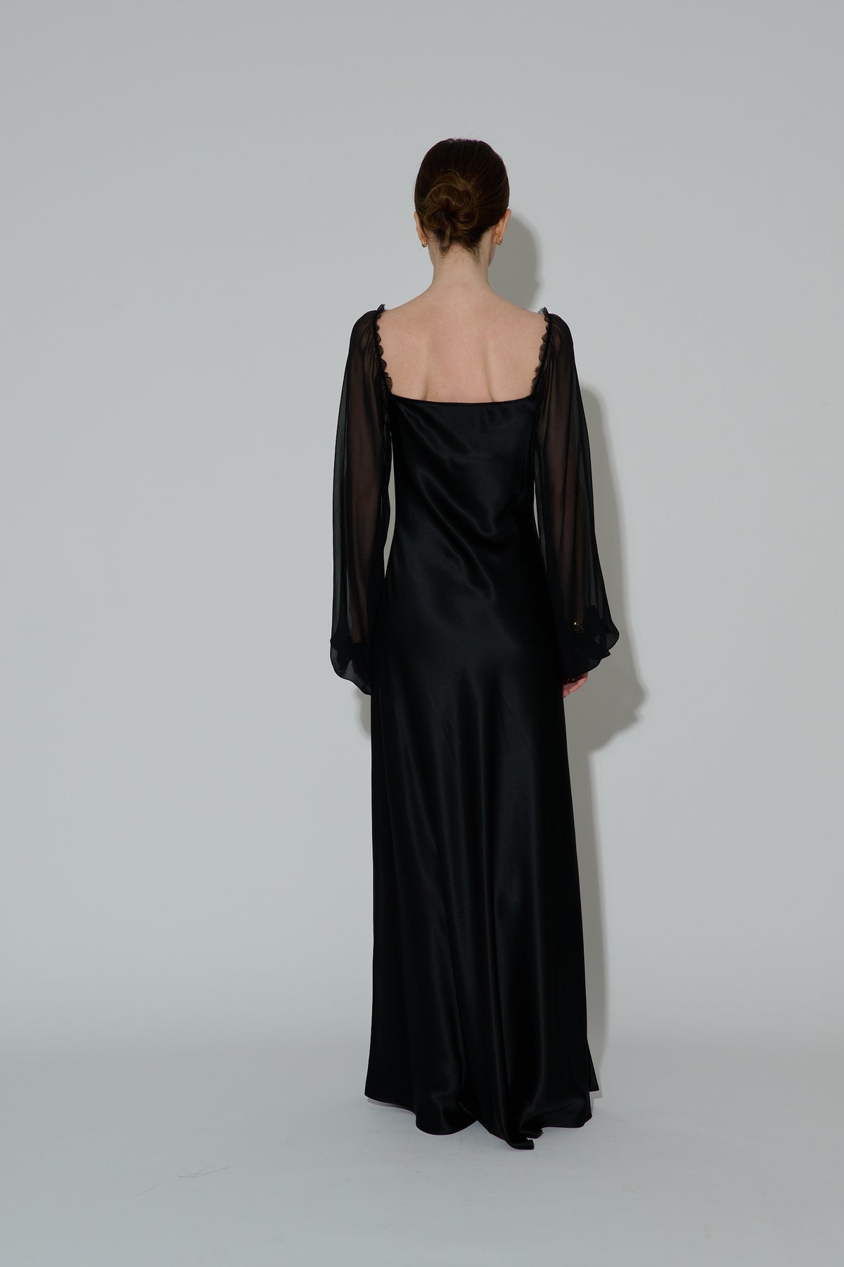 Chiffon Sleeve Dress Long Black