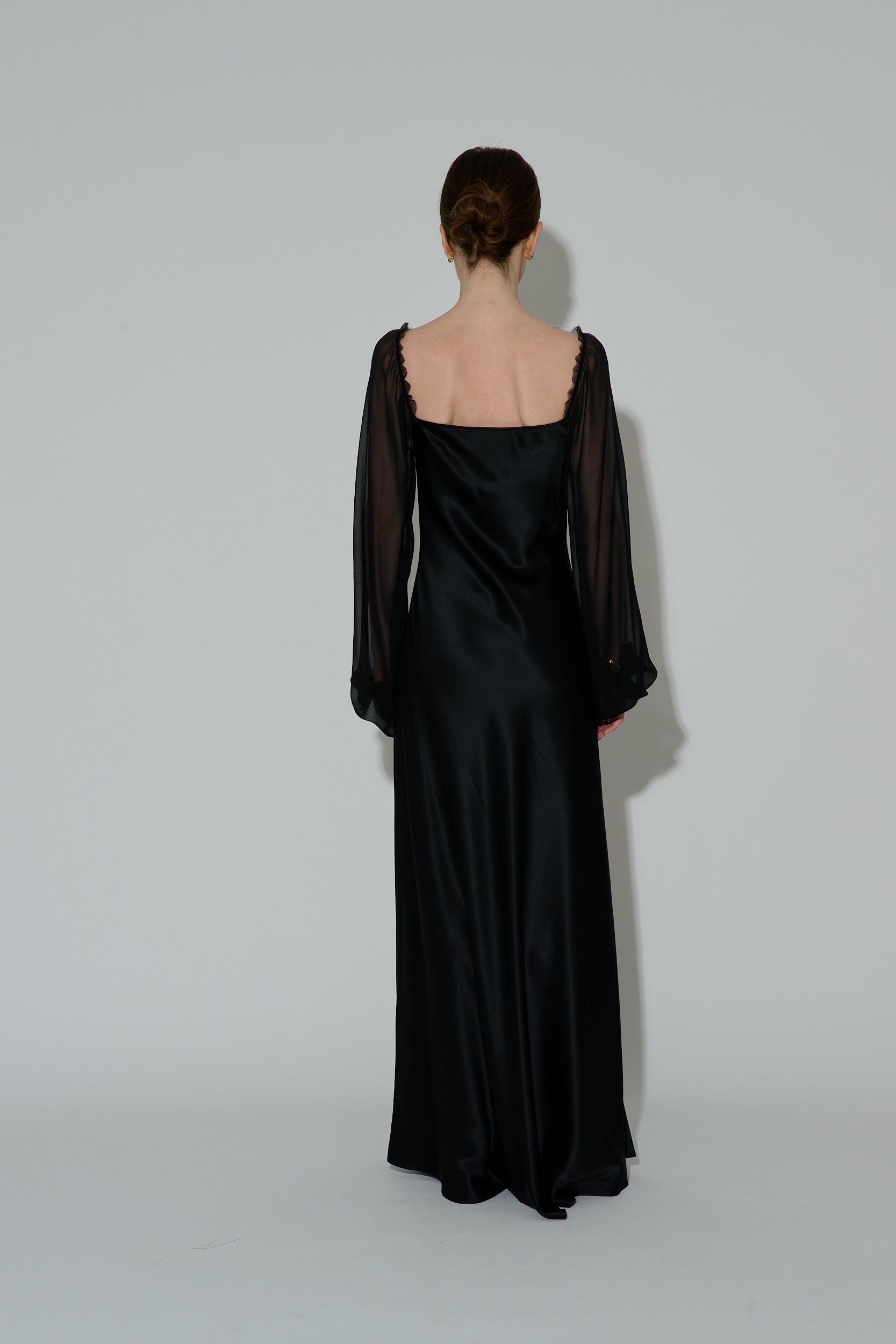 Chiffon Sleeve Dress Long Black