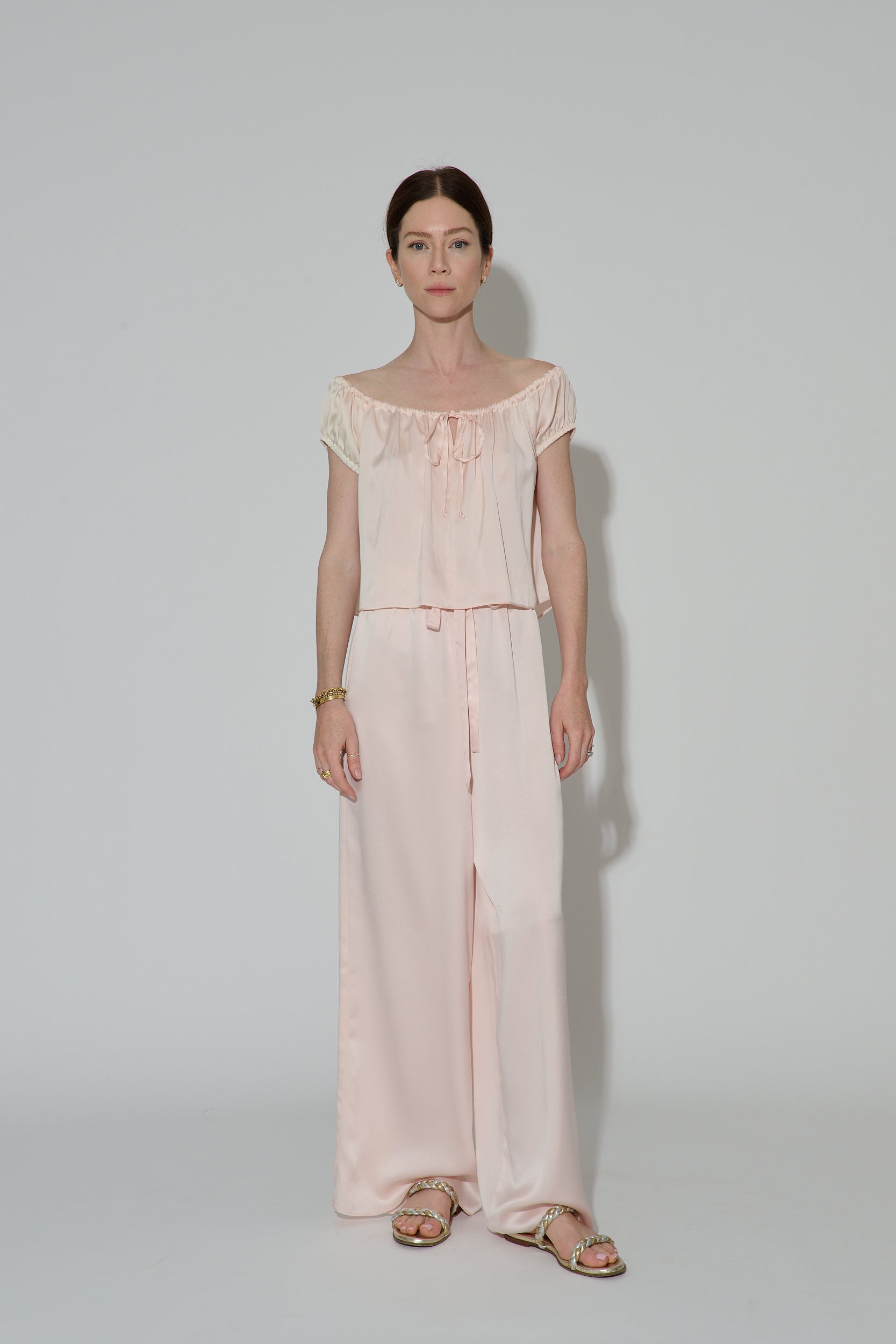 Drawstring Silk Top Pink