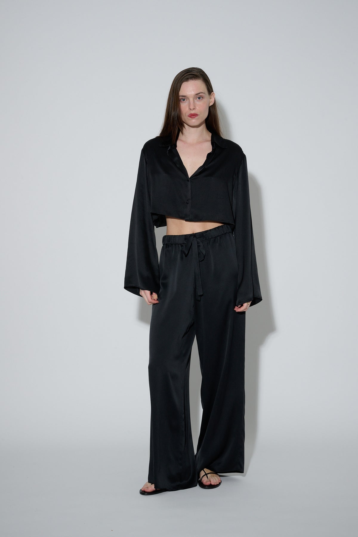 JaneBooke Bottoms Drawstring Silk Pants Black