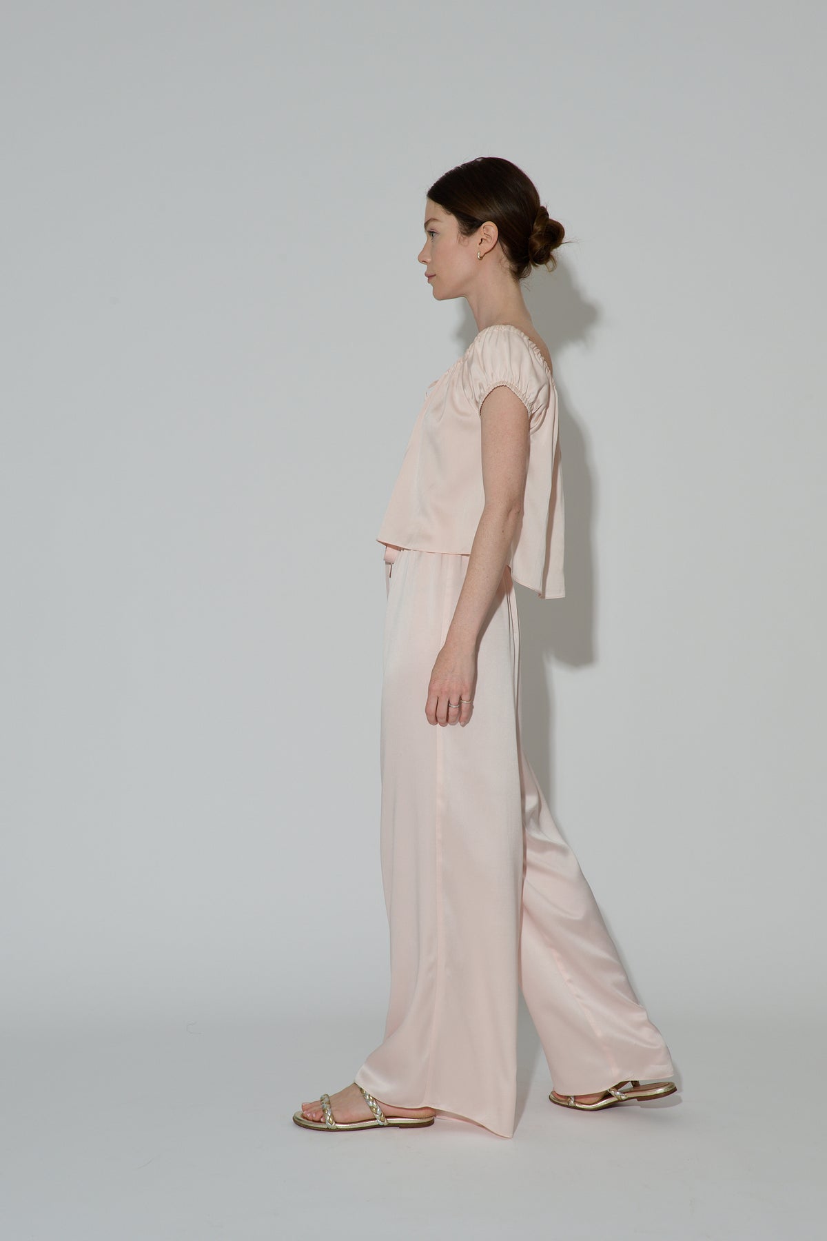 JaneBooke Bottoms Drawstring Silk Pants Pink