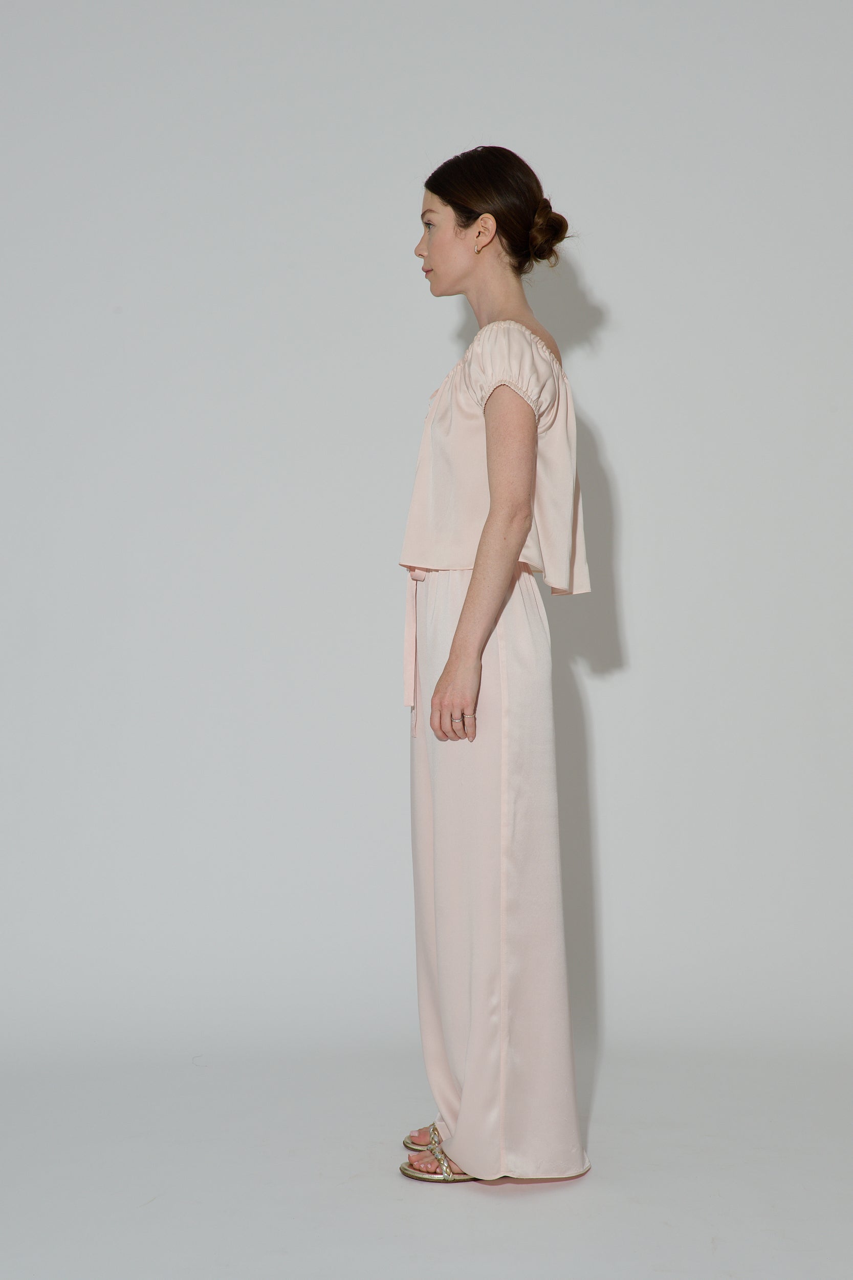 JaneBooke Bottoms Drawstring Silk Pants Pink