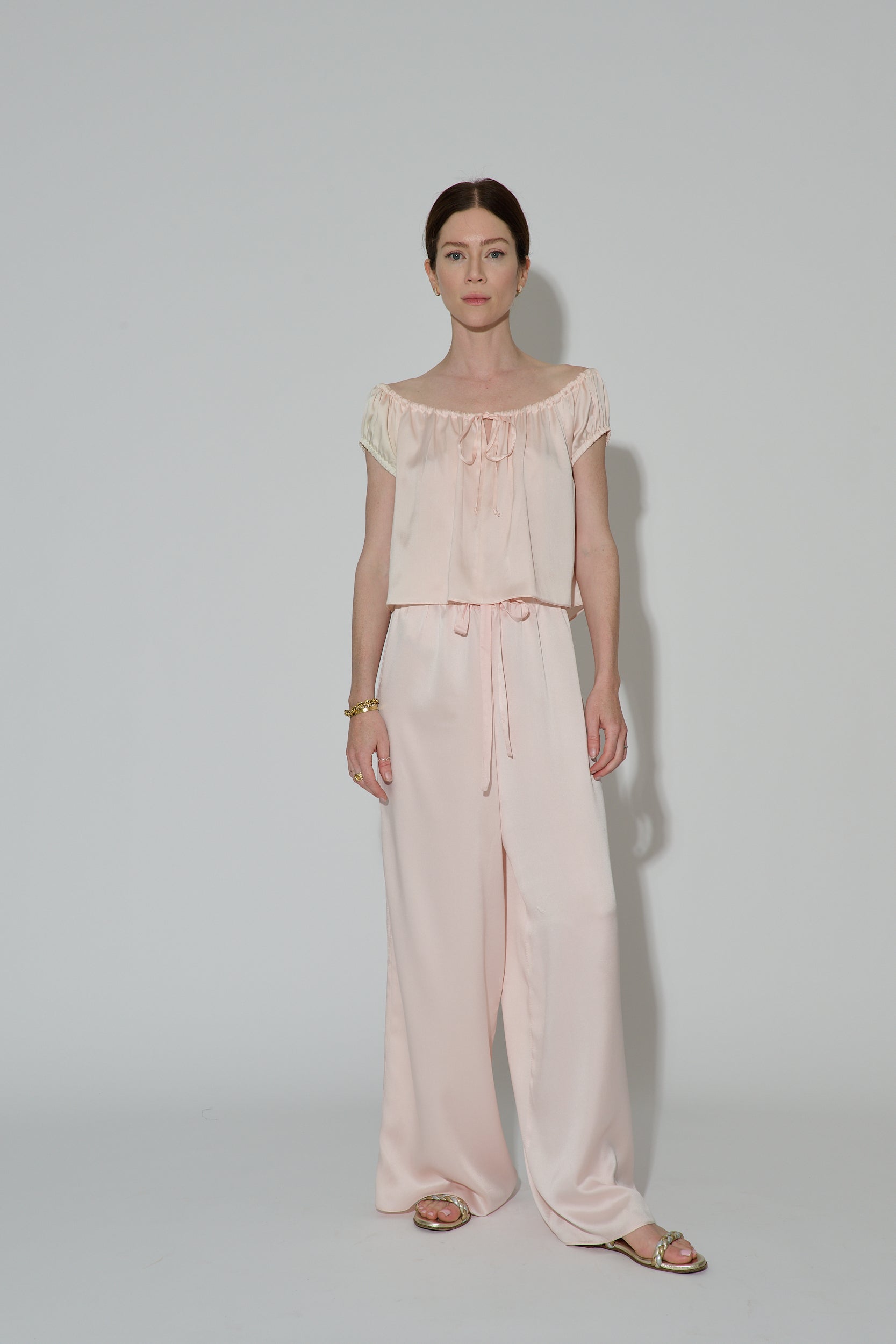 JaneBooke Bottoms Drawstring Silk Pants Pink
