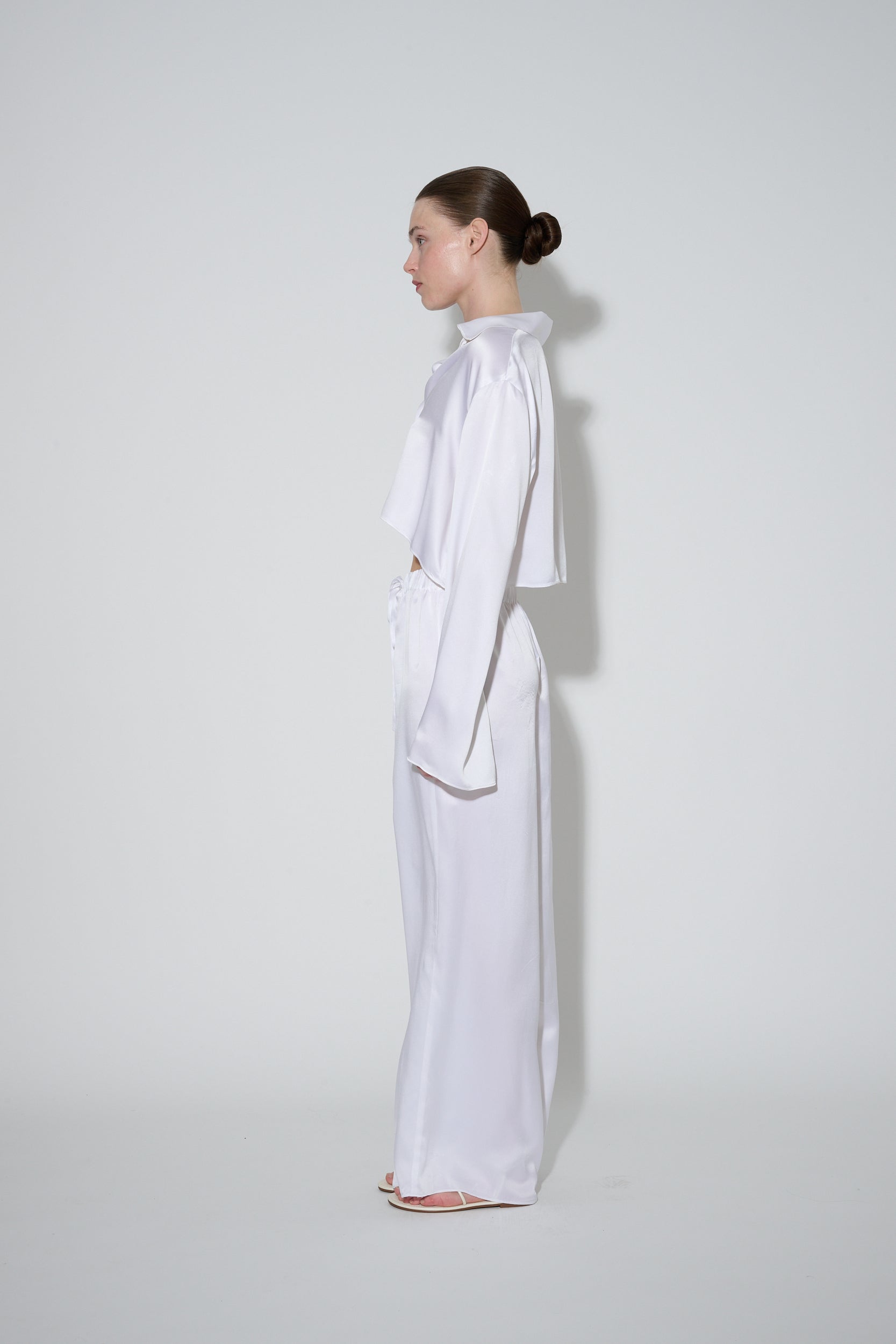 JaneBooke Bottoms Drawstring Silk Pants White