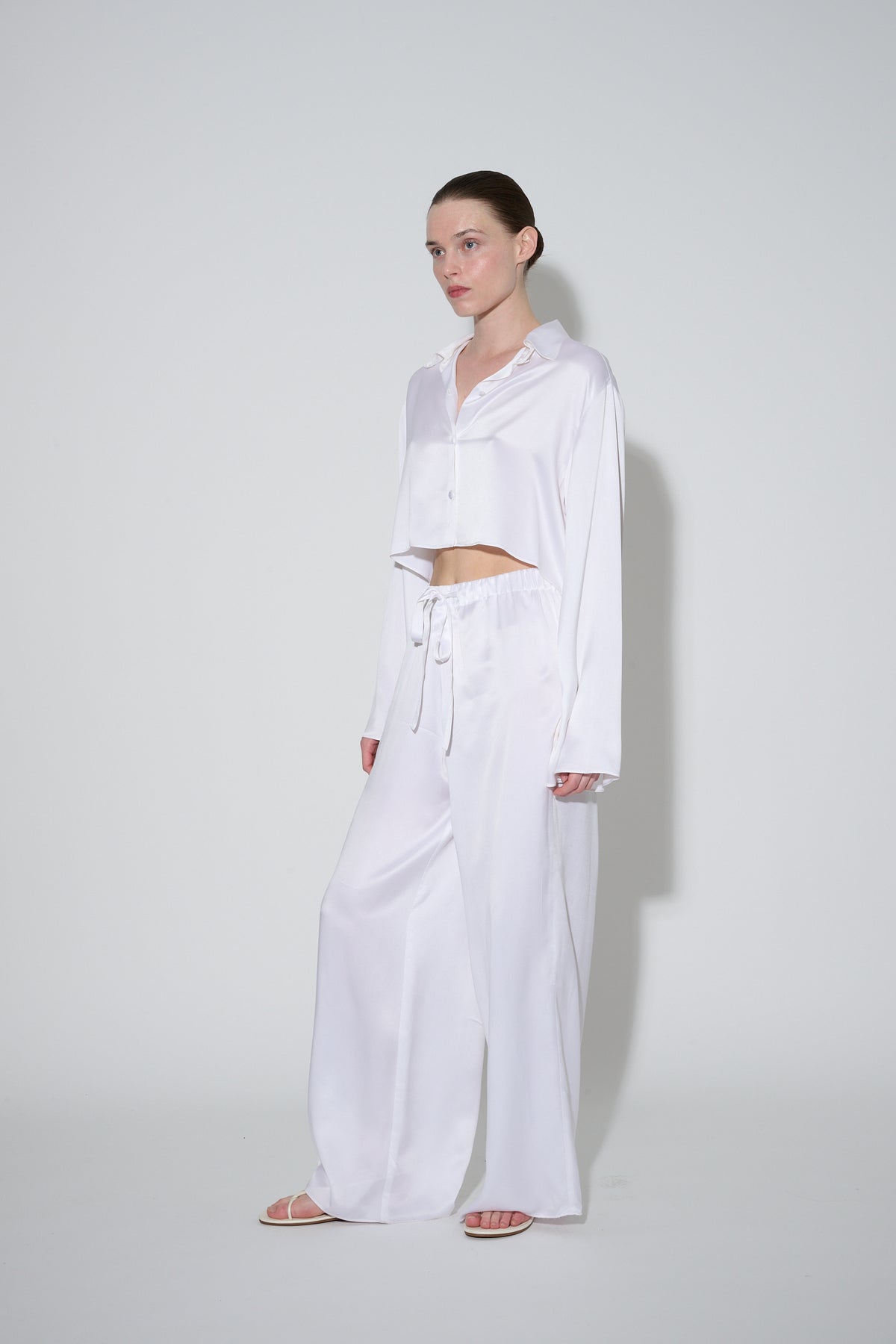 JaneBooke Bottoms Drawstring Silk Pants White