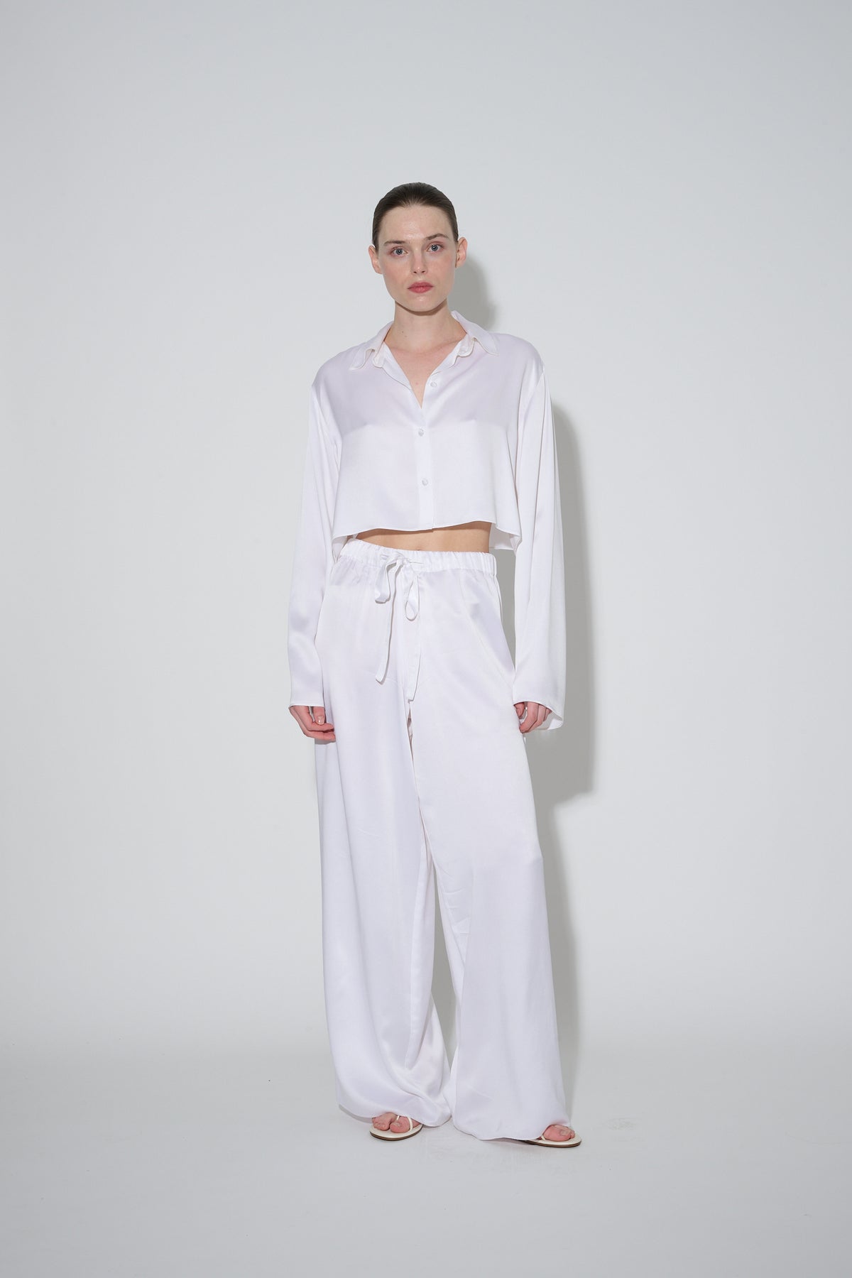 JaneBooke Bottoms Drawstring Silk Pants White