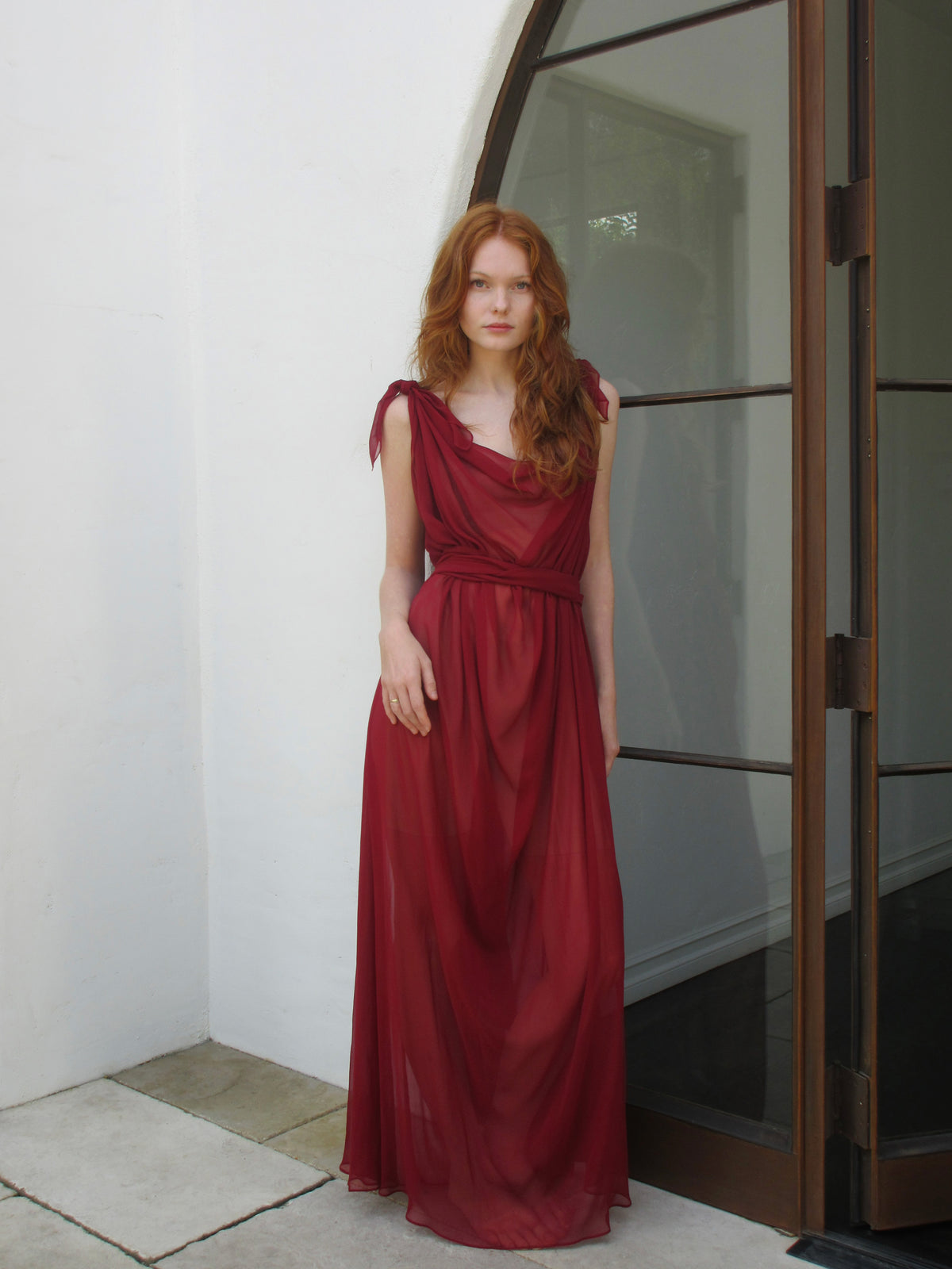 bordeaux silk dress Bordeaux Draped Maxi Dress M