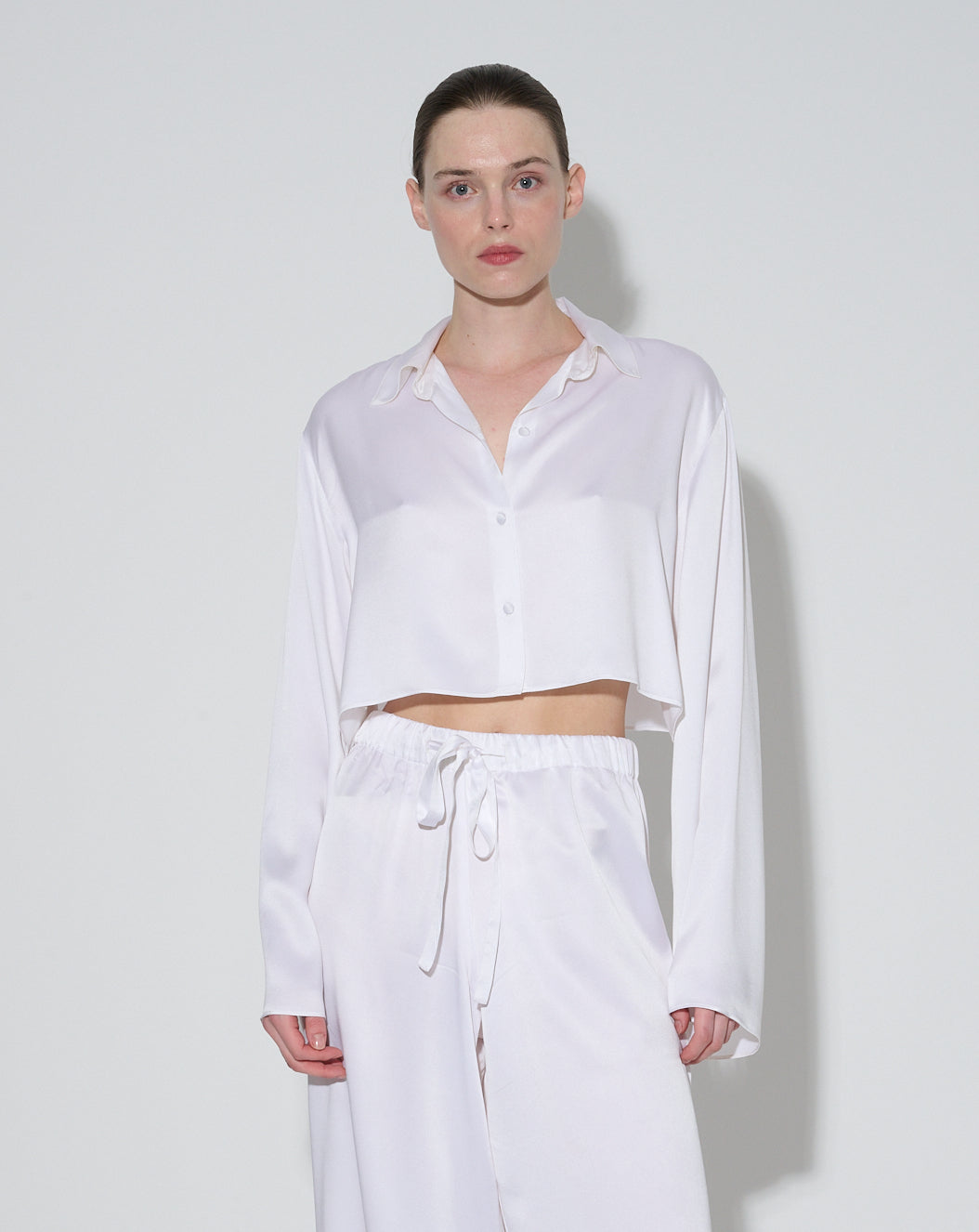 JaneBooke Dresses Cropped Button Up White