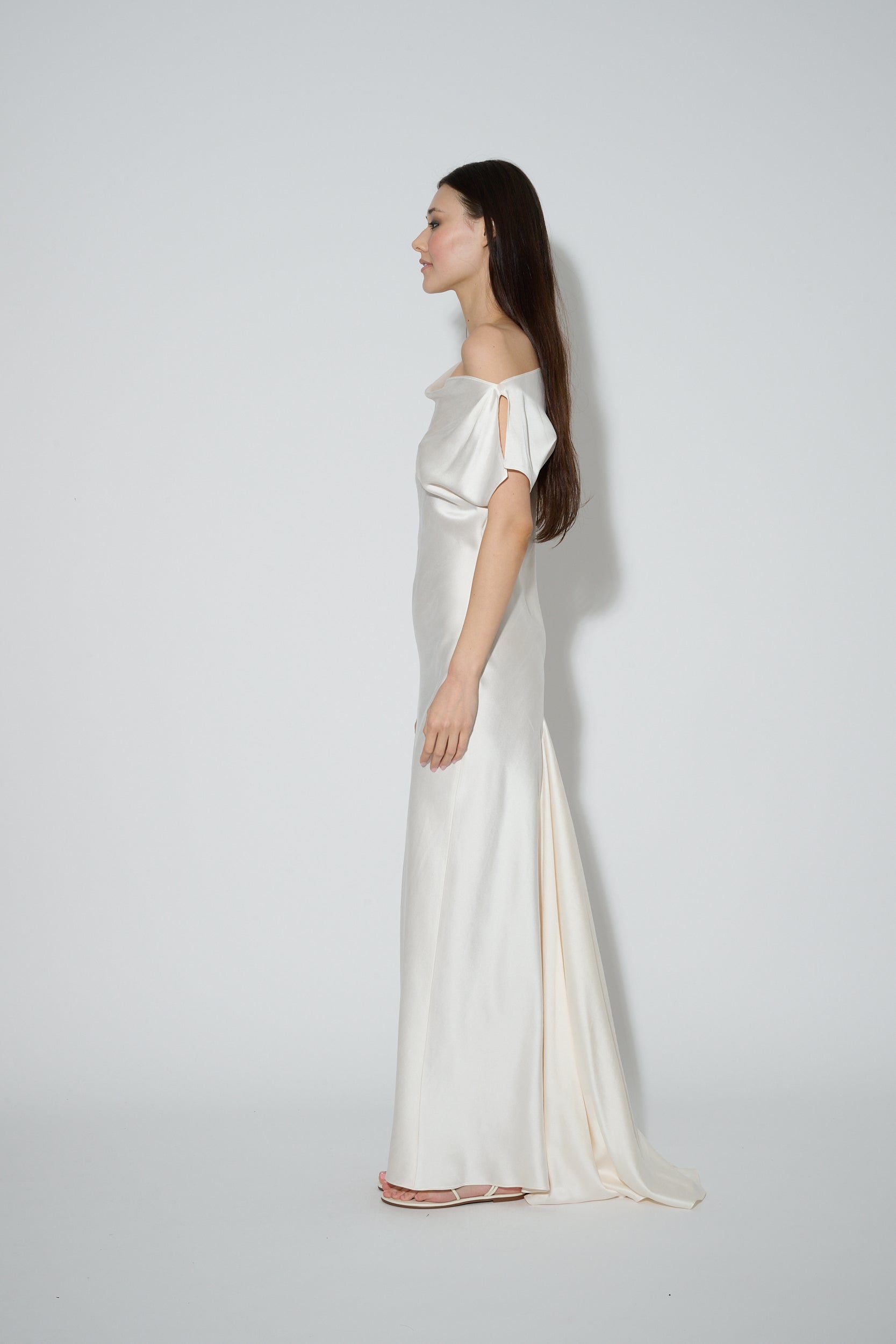 Silk Cowl Neck Gown White Silk Cowl Neck Gown White