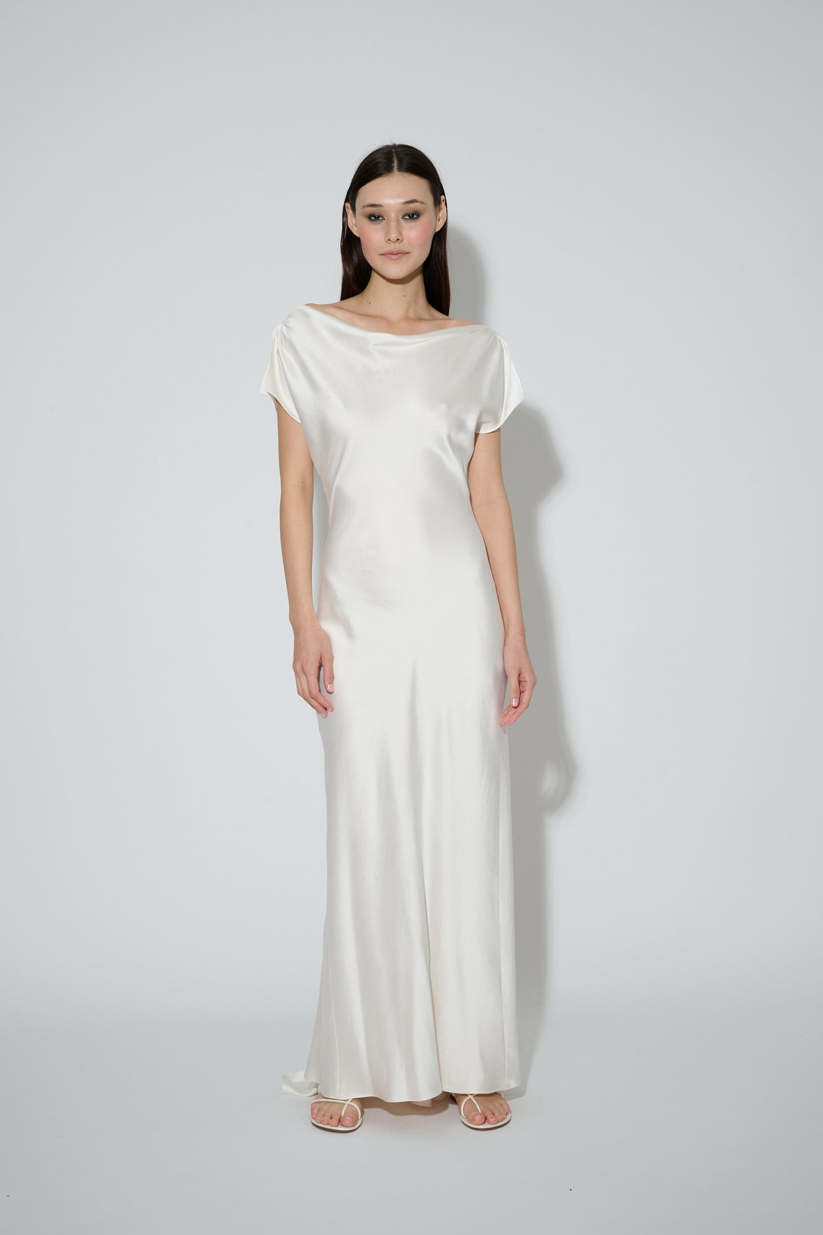 JaneBooke Dresses Silk Cowl Neck Gown White