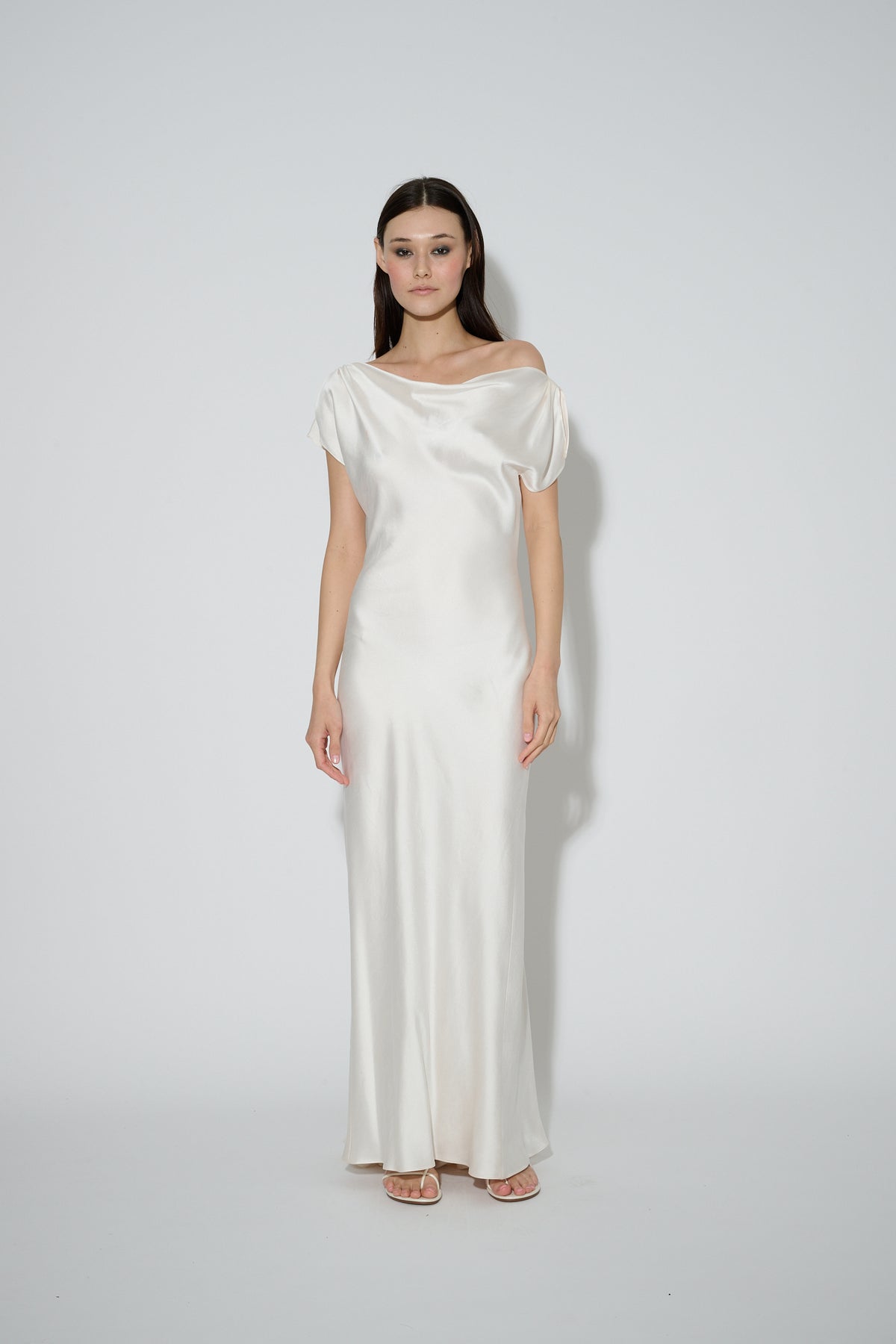 Silk Cowl Neck Gown White Silk Cowl Neck Gown White