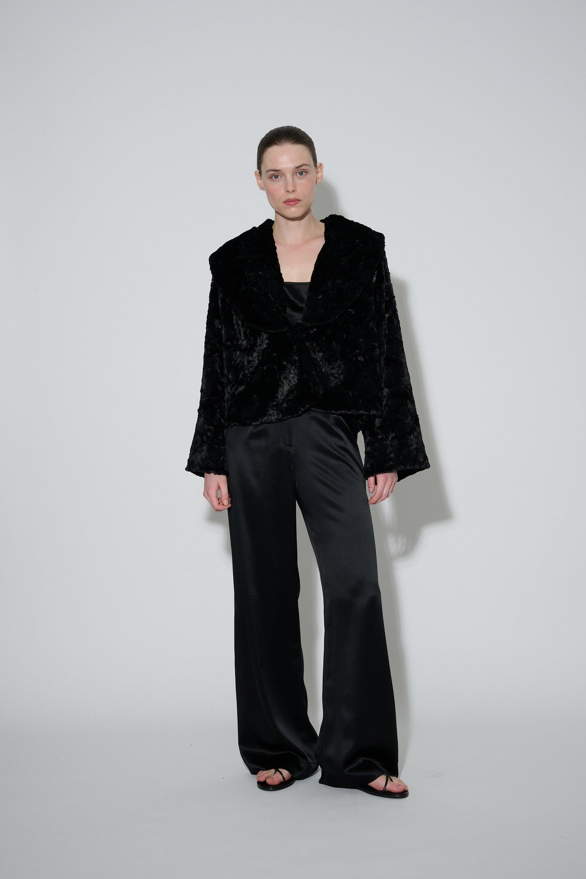 JaneBooke Jacket Faux Fur and Silk Bed Jacket Black