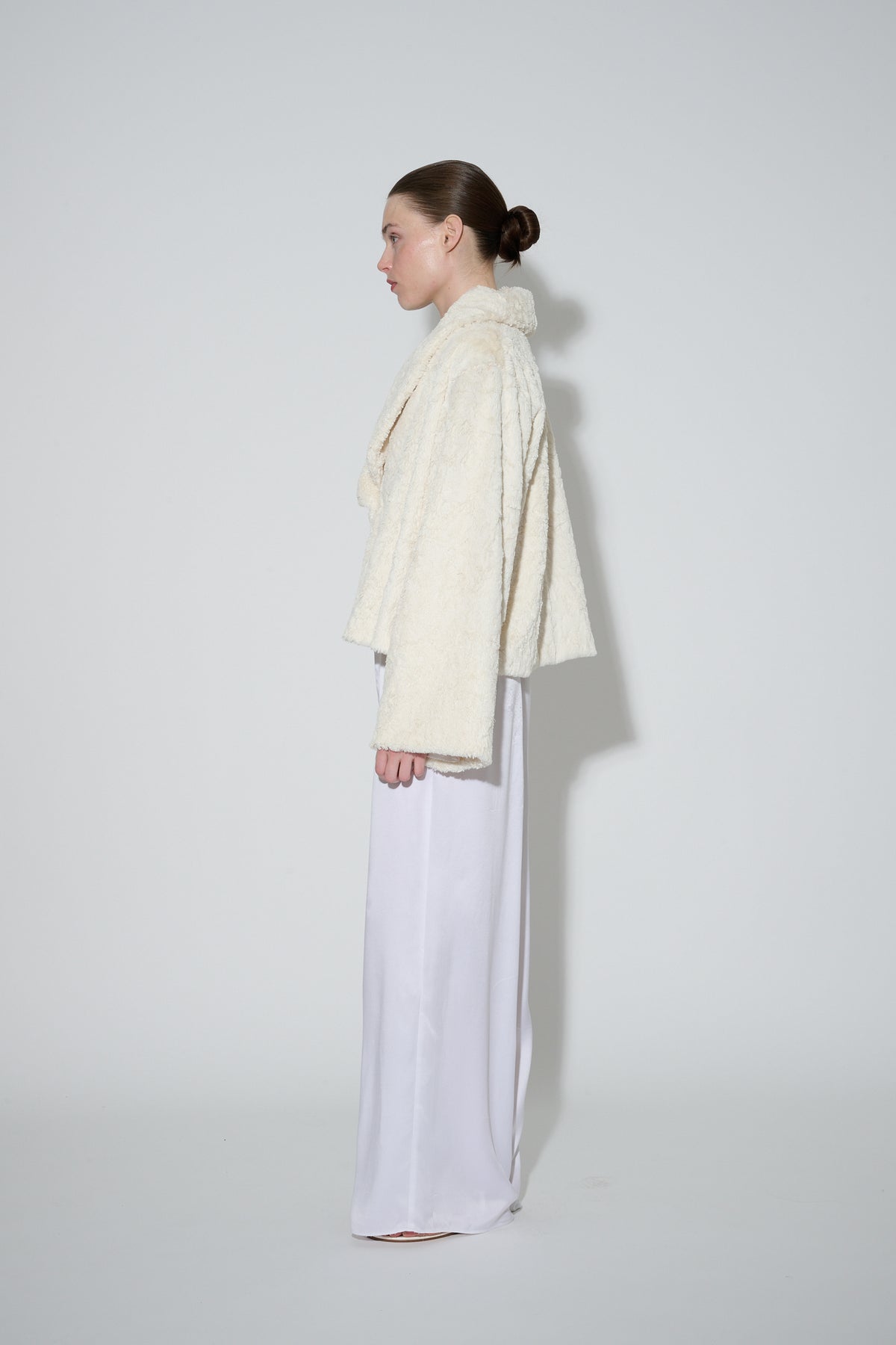 JaneBooke Jacket Faux Fur and Silk Bed Jacket Ivory