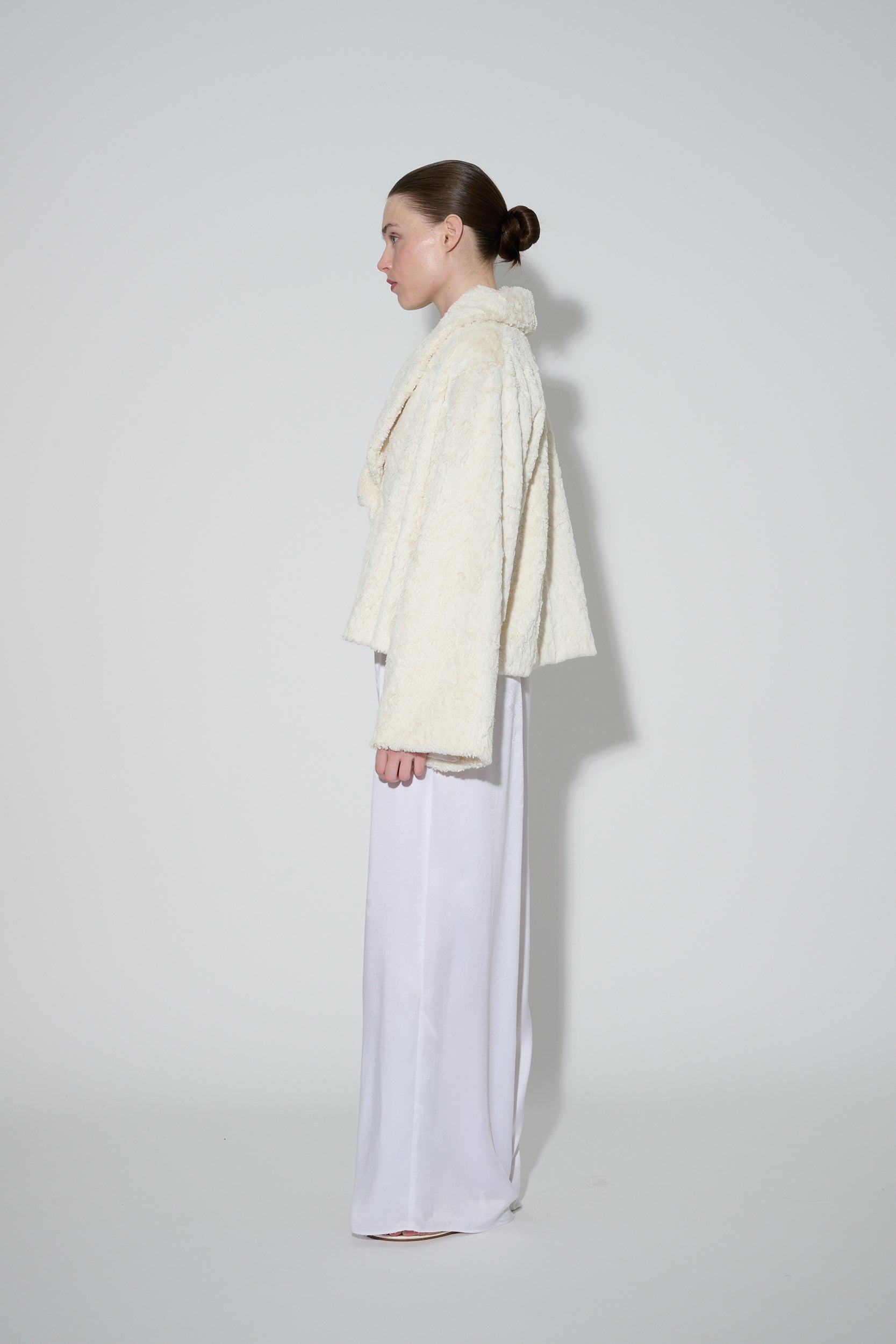 JaneBooke Jacket Faux Fur and Silk Bed Jacket Ivory