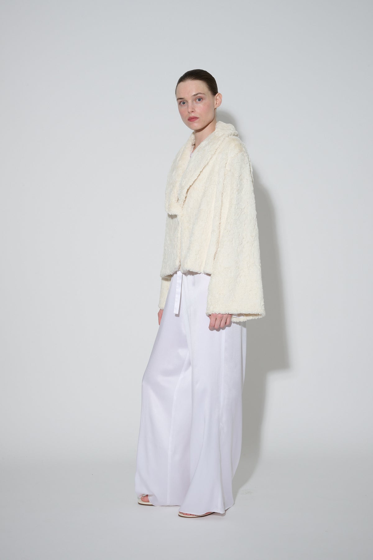 JaneBooke Jacket Faux Fur and Silk Bed Jacket Ivory