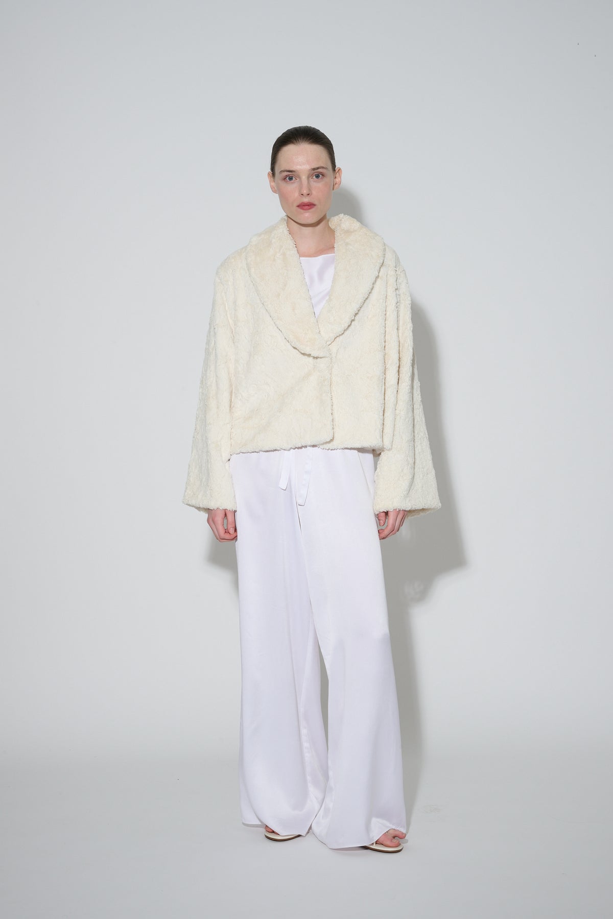 JaneBooke Jacket Faux Fur and Silk Bed Jacket Ivory