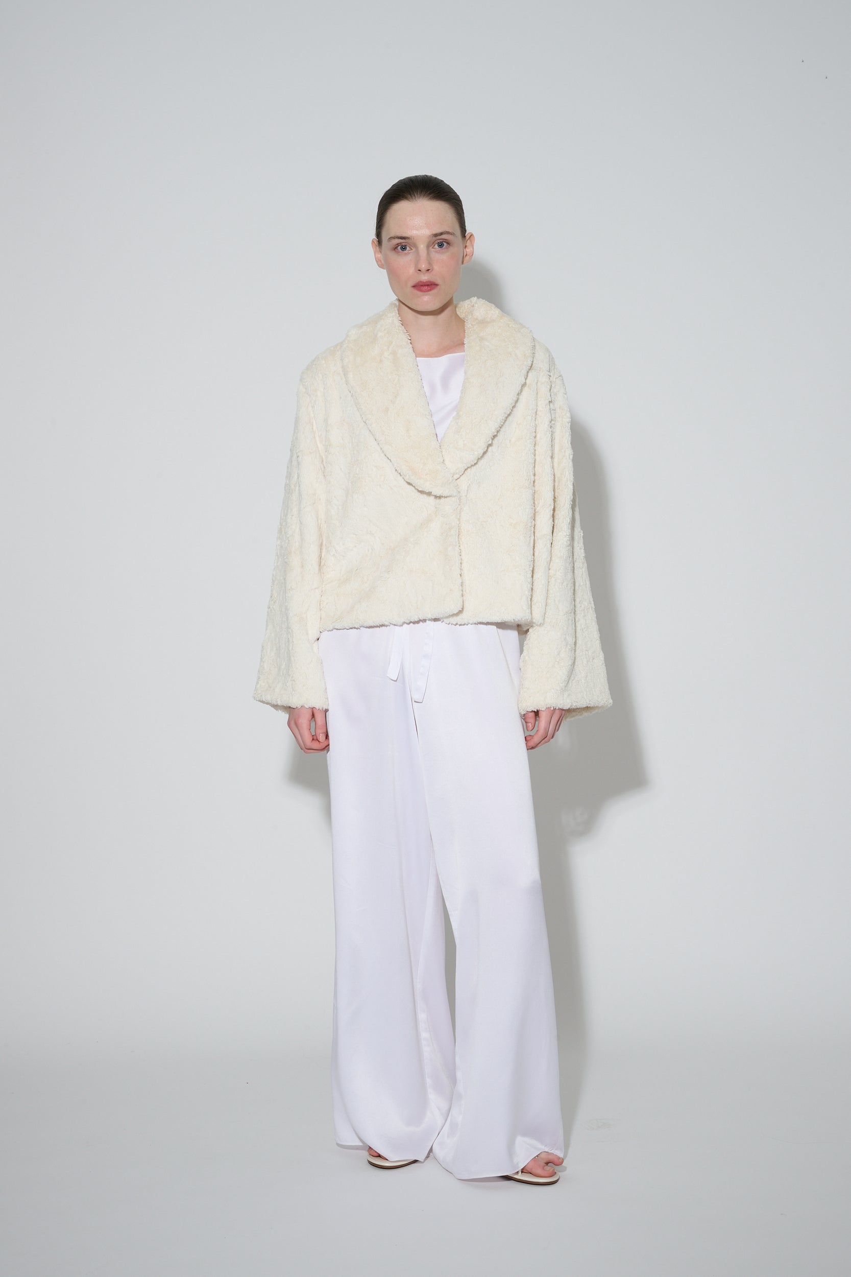 JaneBooke Jacket Faux Fur and Silk Bed Jacket Ivory