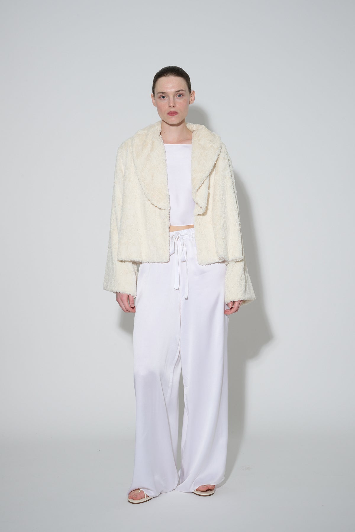JaneBooke Jacket Faux Fur and Silk Bed Jacket Ivory