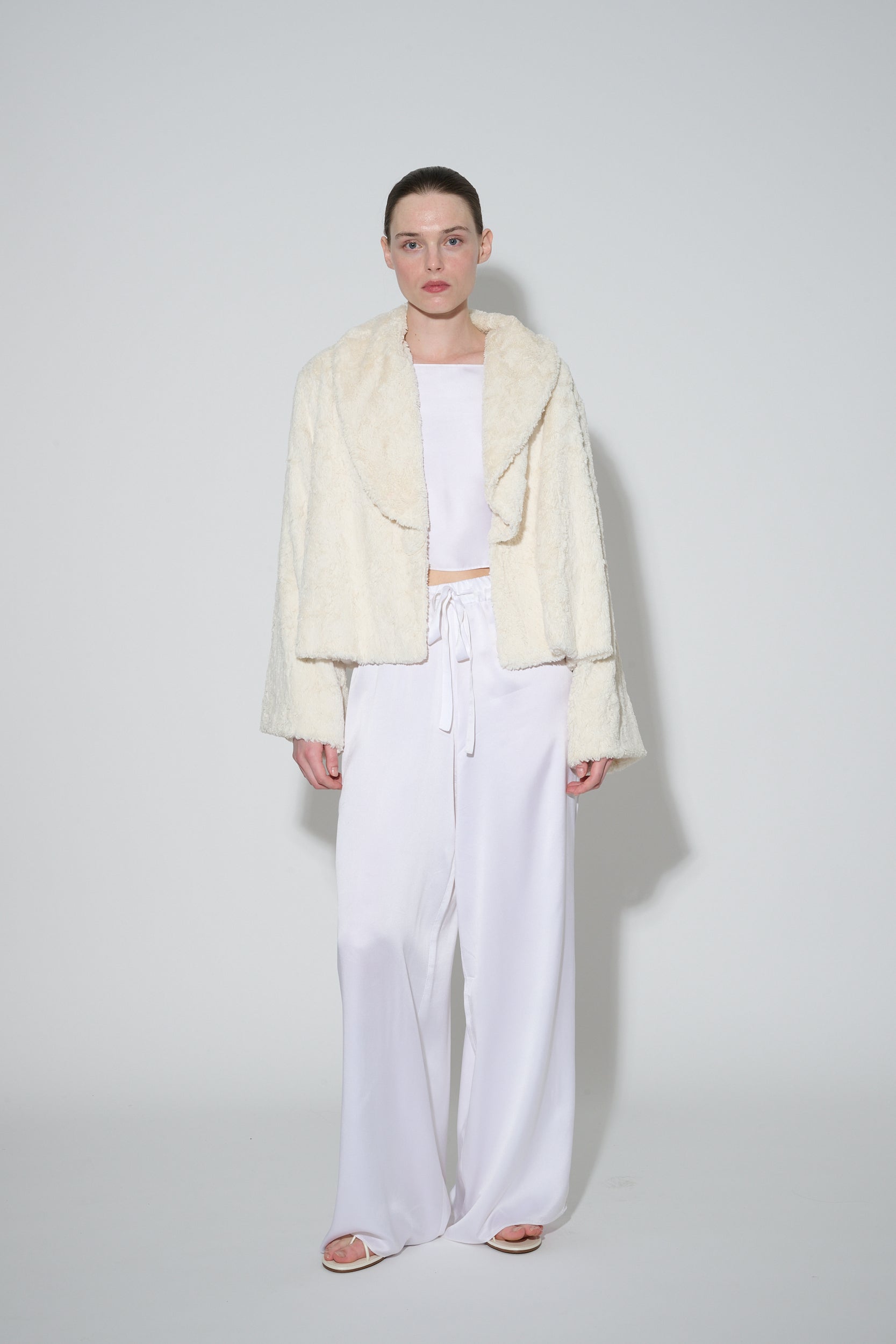 JaneBooke Jacket Faux Fur and Silk Bed Jacket Ivory