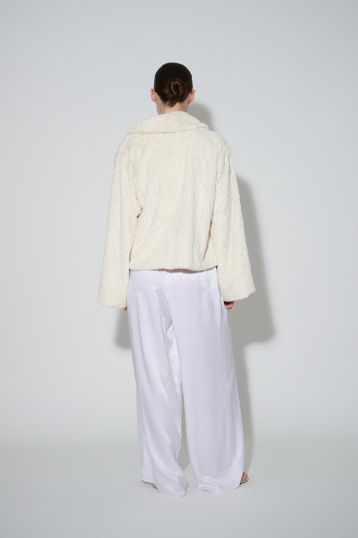 JaneBooke Jacket Faux Fur and Silk Bed Jacket Ivory