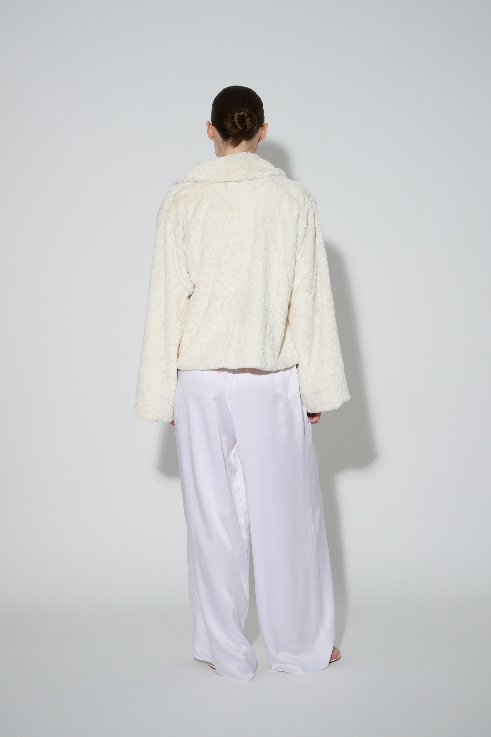 JaneBooke Jacket Faux Fur and Silk Bed Jacket Ivory